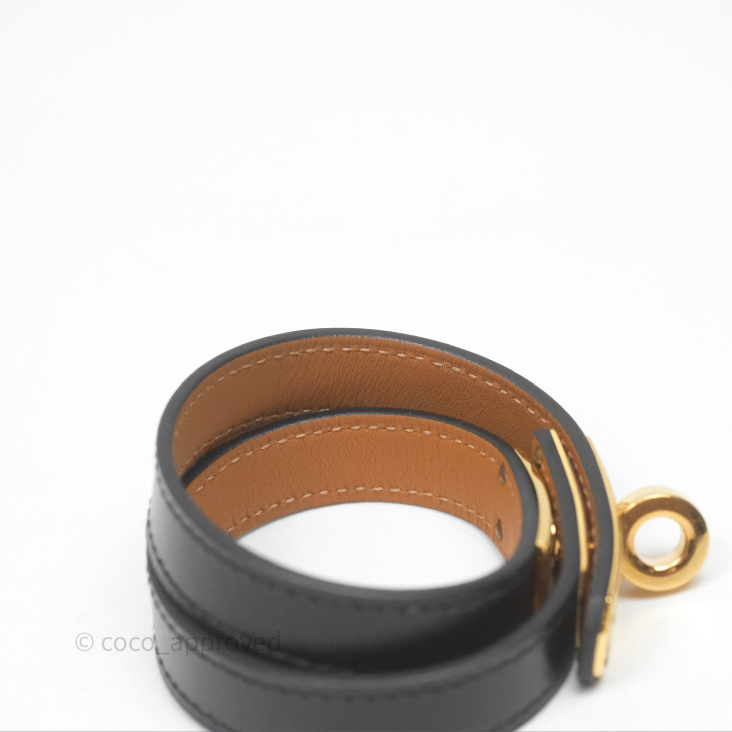 Hermès Kelly Double Tour Box Leather Bracelet Black Gold Hardware
