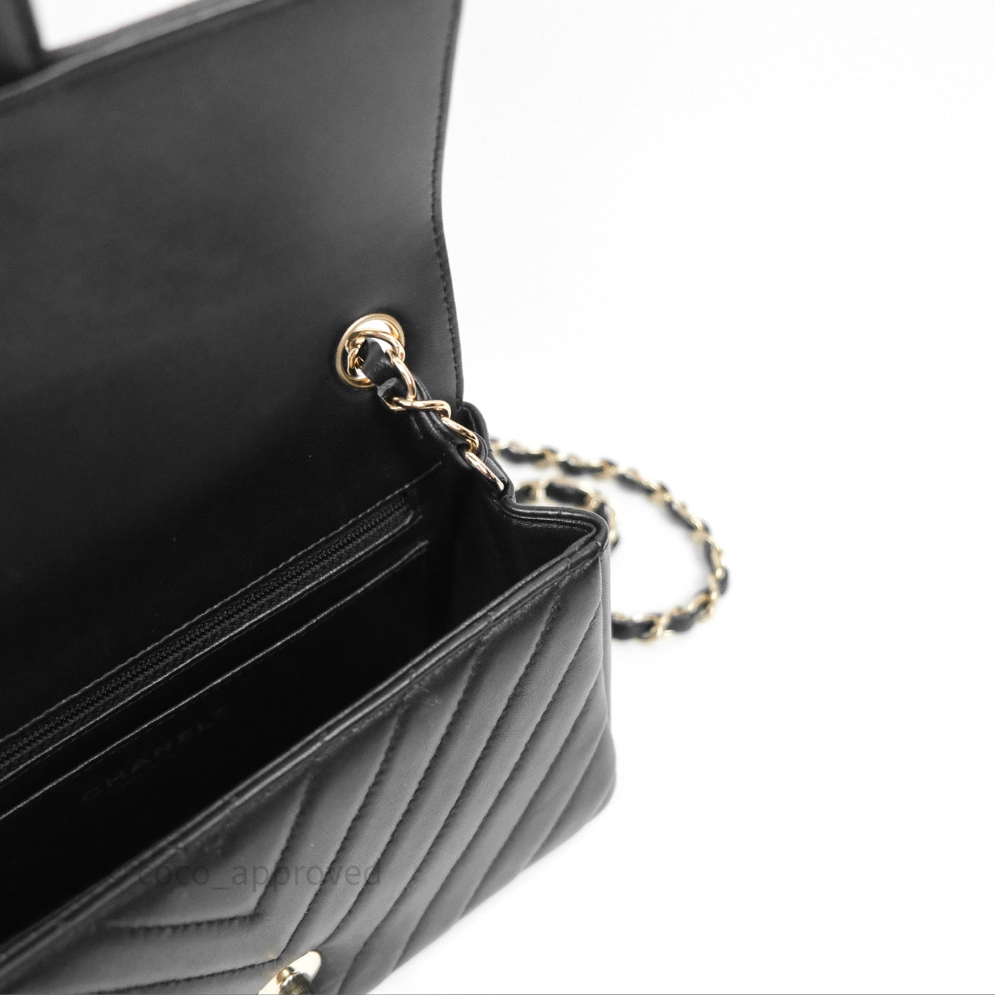 Chanel Quilted Mini Rectangular Chevron Black Lambskin Gold Hardware
