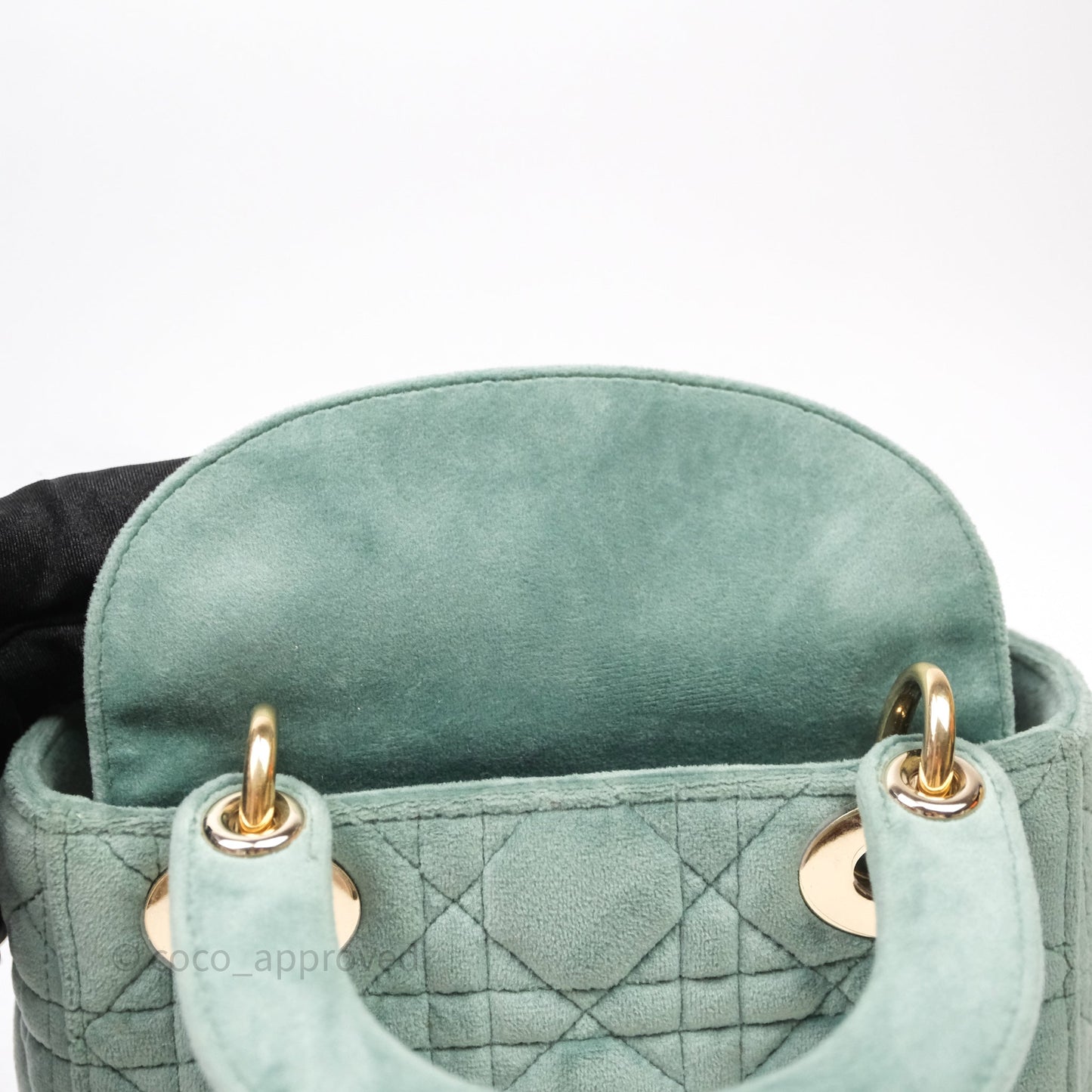 Christian Dior Mini Lady Dior Green Suede Cannage Gold Hardware