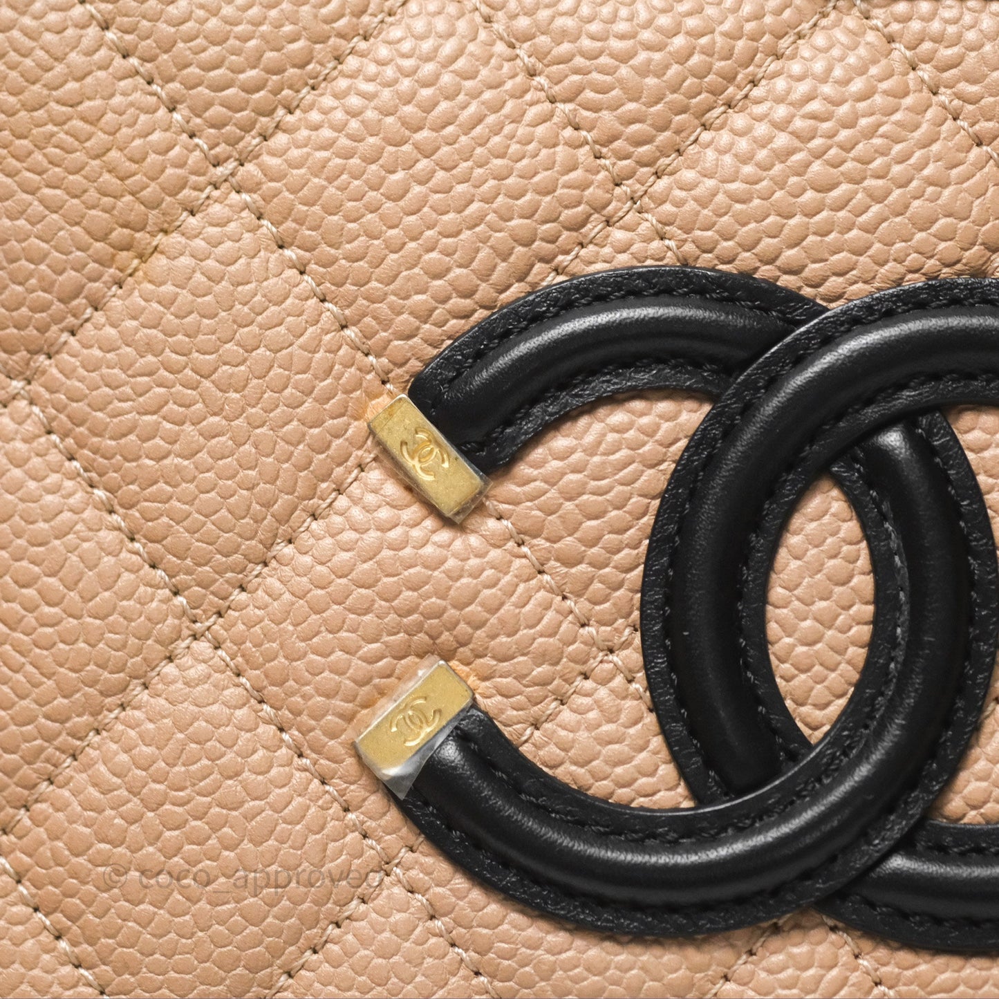 Chanel Quilted Small CC Filigree Vanity Case Beige Black Caviar Gold Hardware