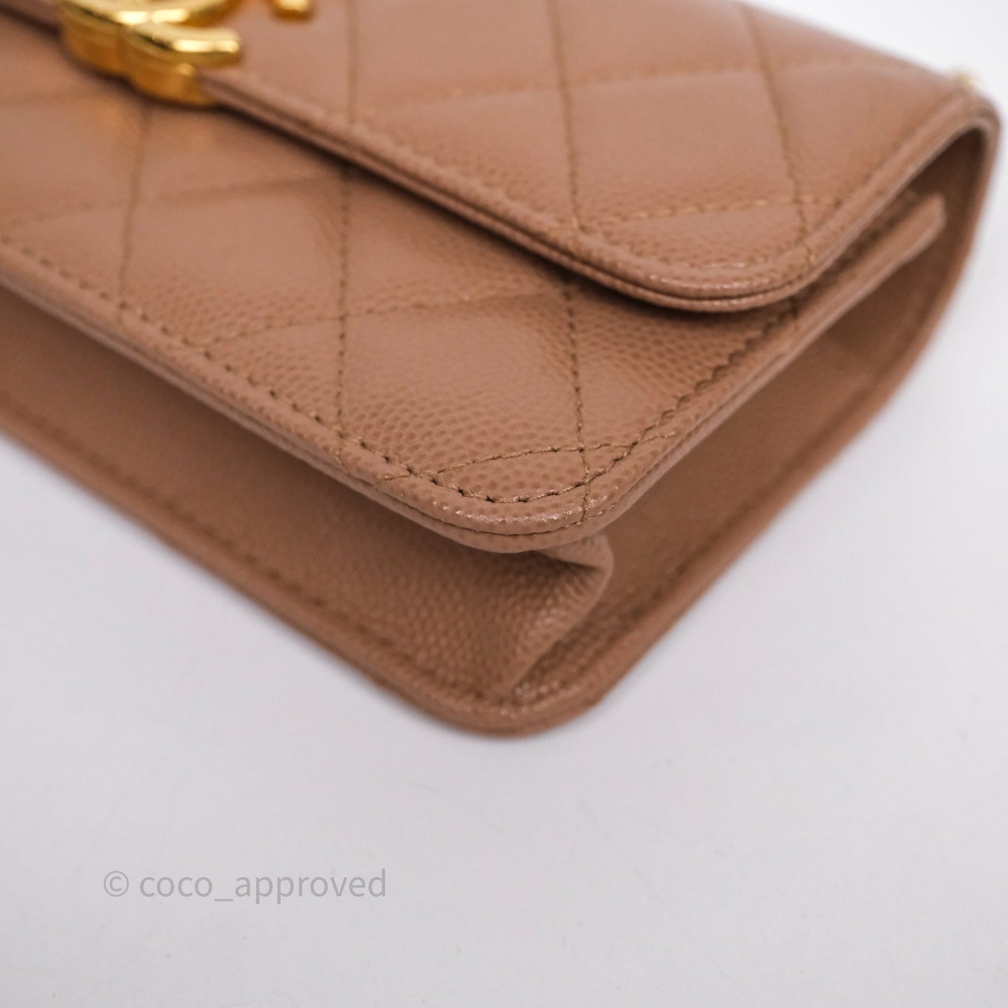 Chanel Coco First Phone Holder Dark Beige Caviar Gold Hardware 22K