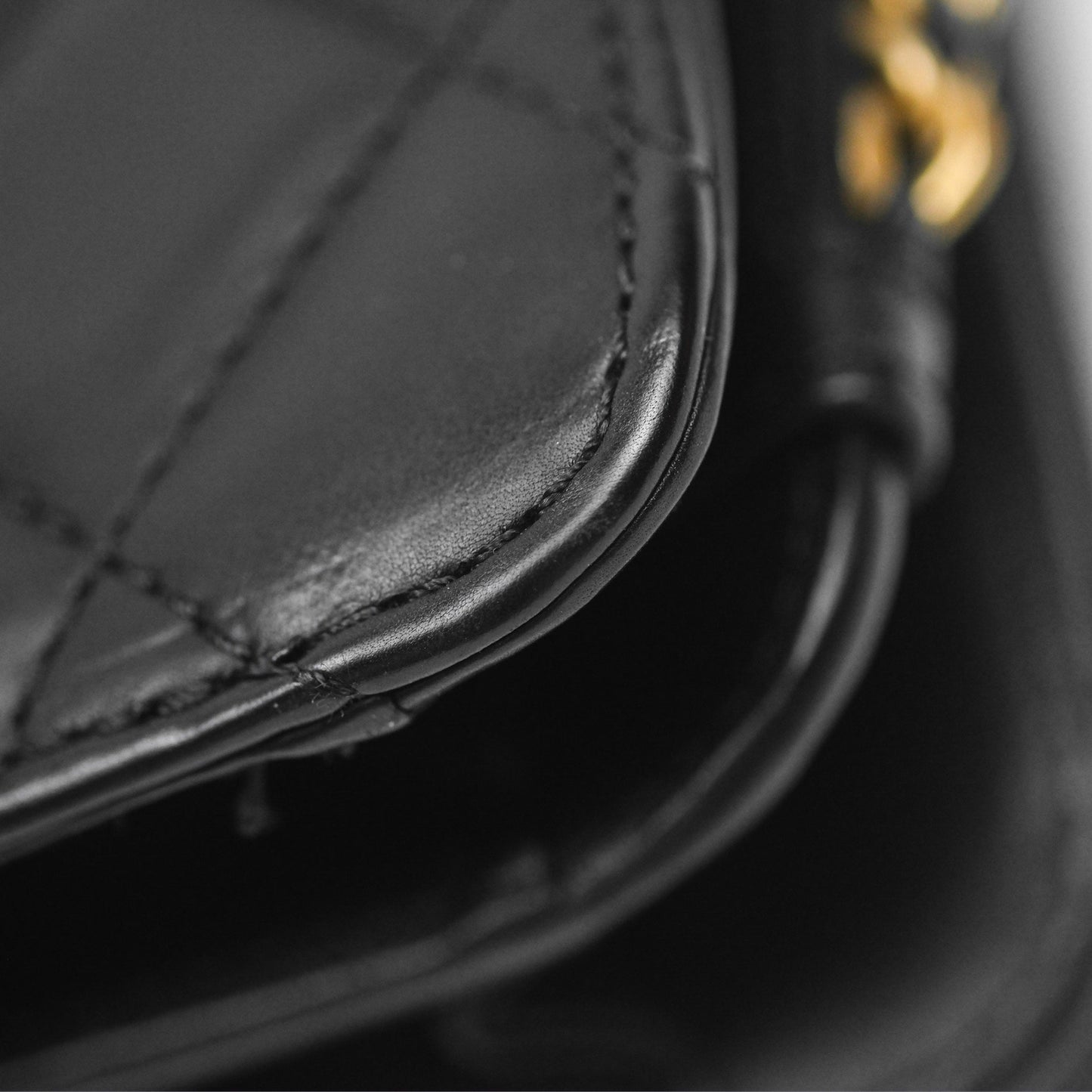Chanel Quilted Side Chain Flap Bag Black Calfskin Aged Gold Hardware