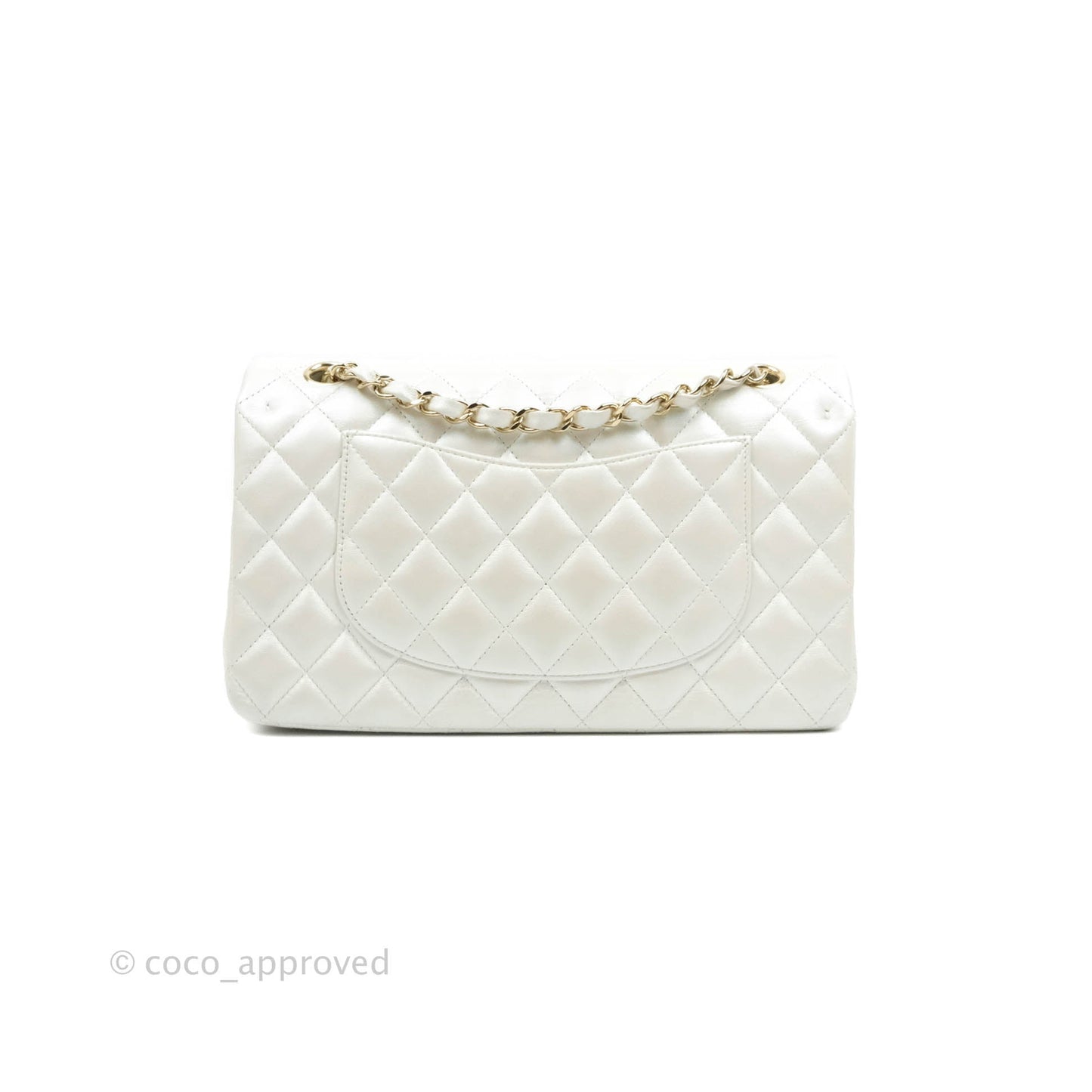 Chanel Classic M/L Medium Double Flap Iridescent White Lambskin Gold Hardware