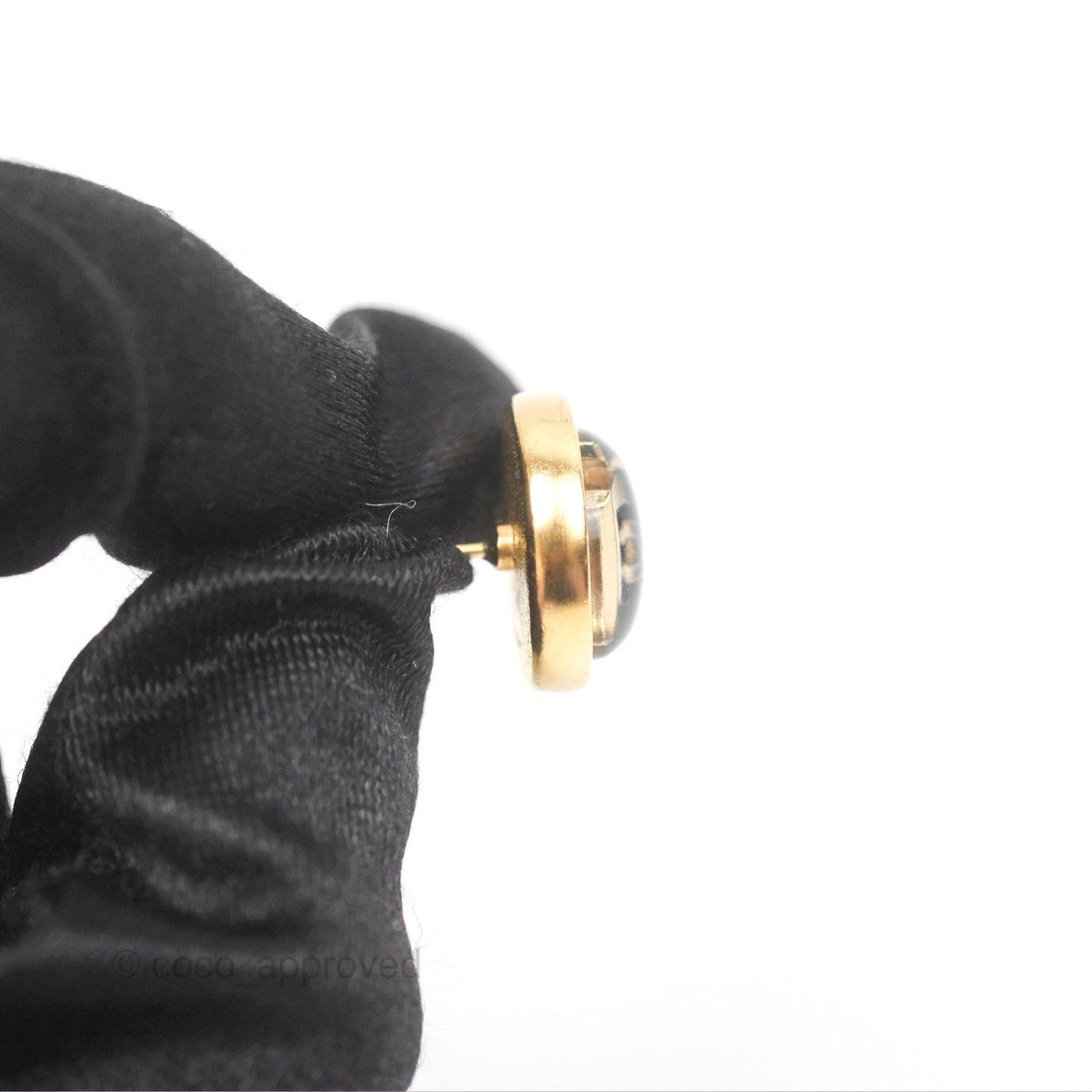 Chanel Round Black CC Perfume Bottle Earrings Gold Tone 20B