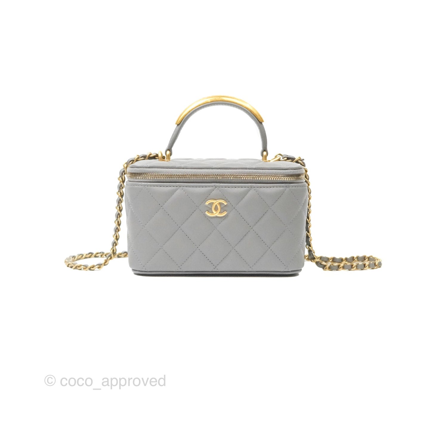 Chanel Vanity Rectangular Metal Top Handle Grey Lambskin Aged Gold Hardware