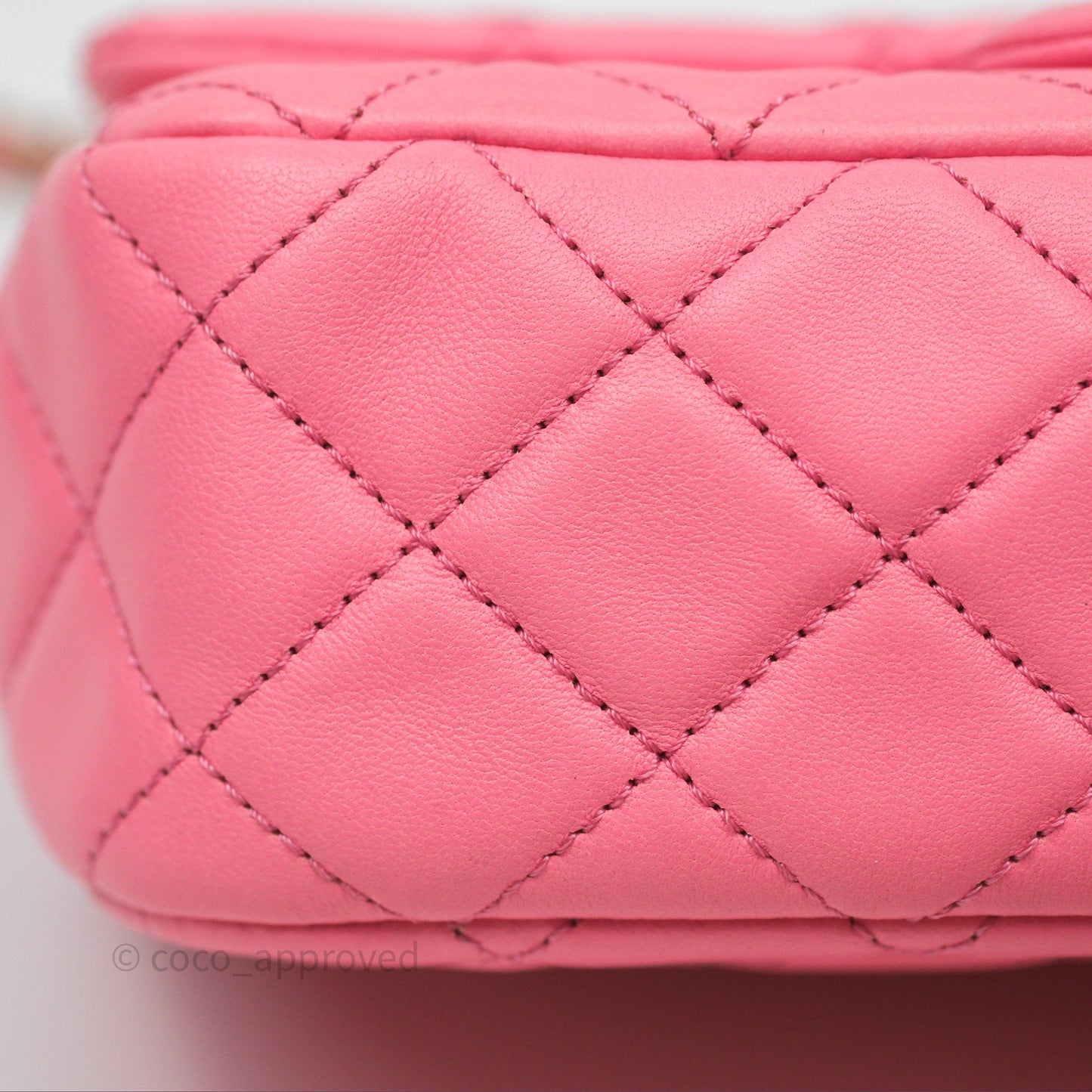 Chanel Mini Rectangular Pearl Crush Quilted Pink Lambskin Aged Gold Hardware