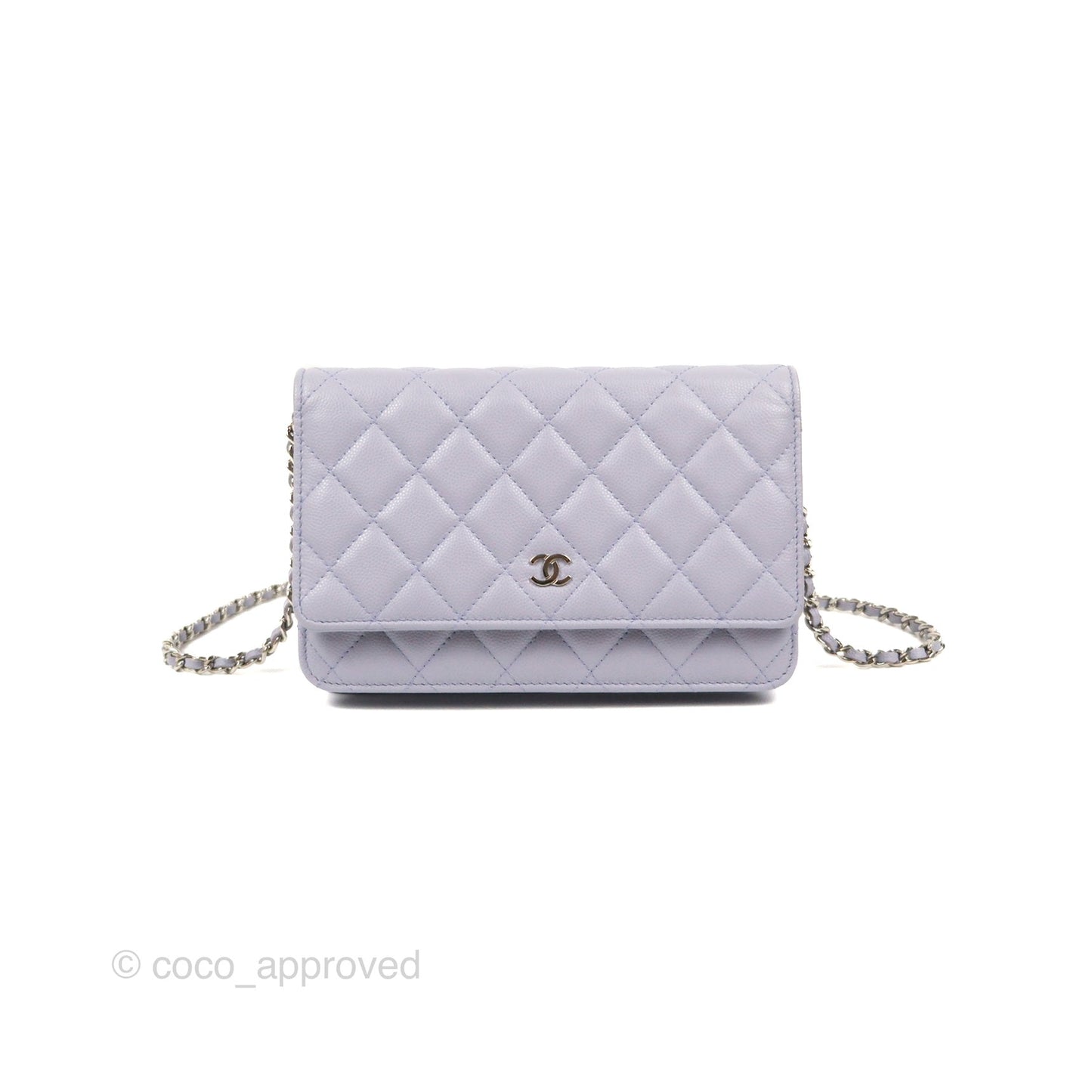 Chanel Quilted Classic Wallet on Chain WOC Lilac Caviar Silver Hardware