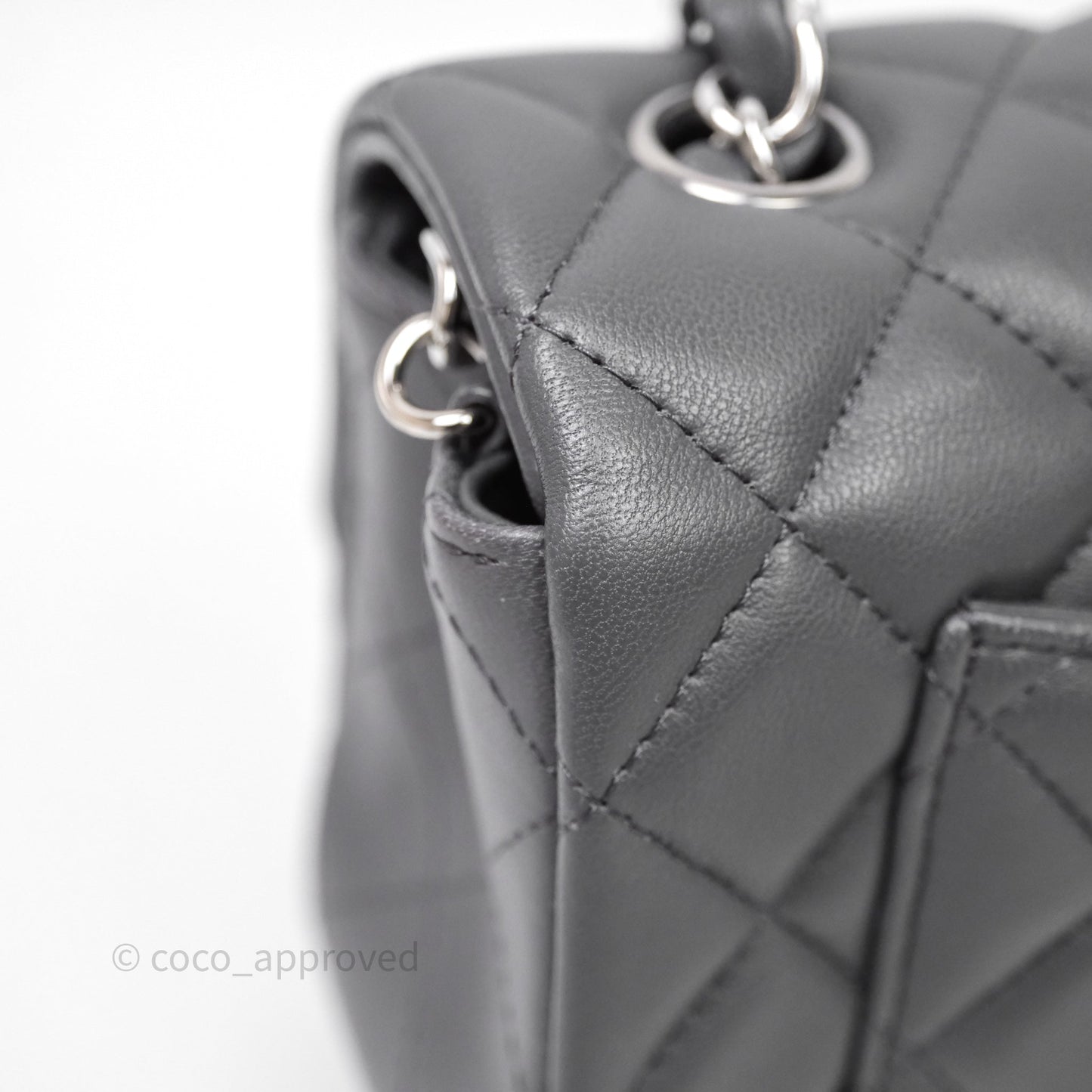 Chanel Quilted Mini Rectangular Dark Grey Lambskin Silver Hardware