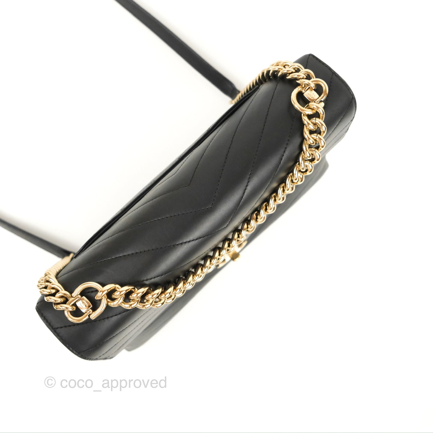 Chanel Chevron Stitched Coco Flap Bag Black Calfskin Gold Hardware
