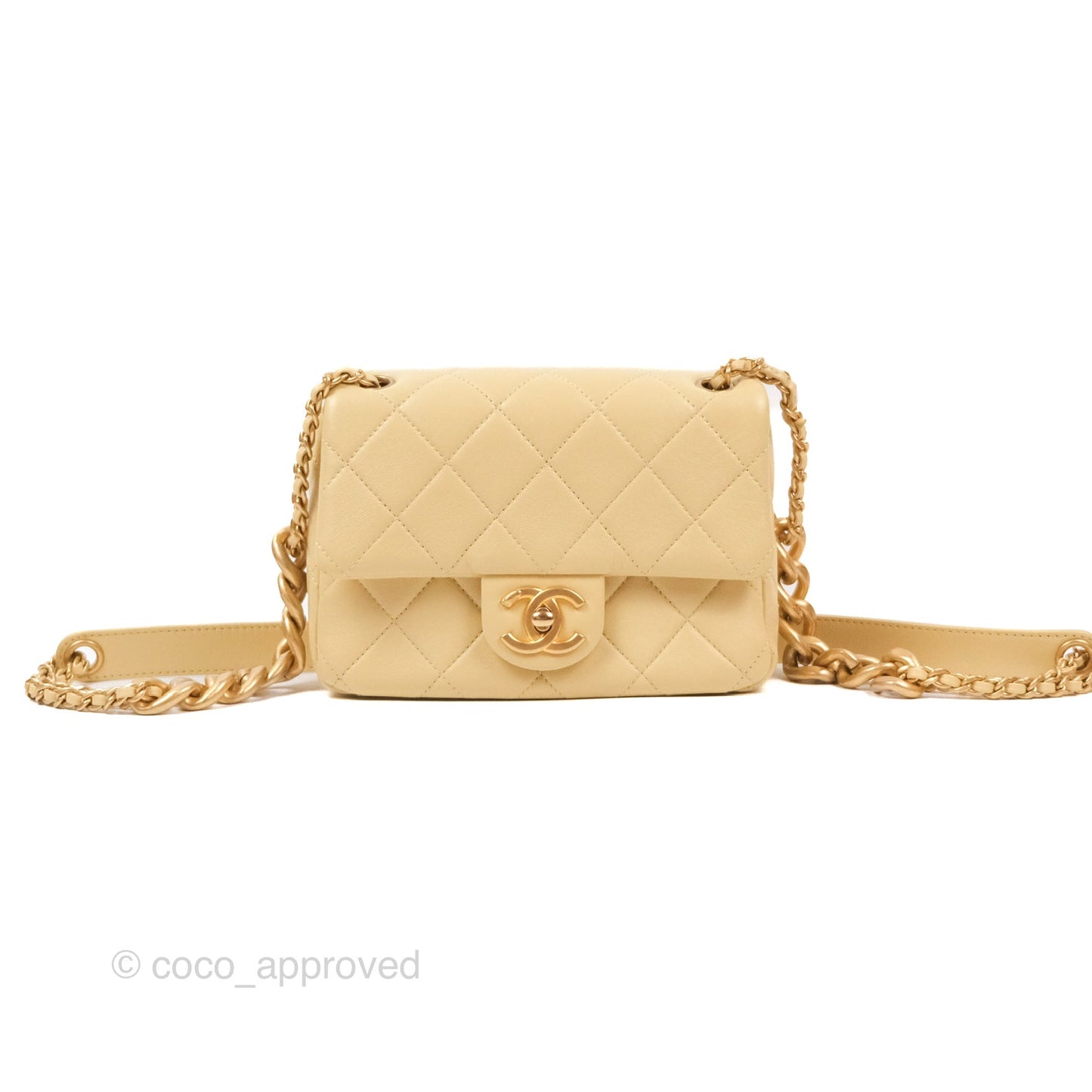 Chanel Small Flap Bag with Chain Strap Yellow Lambskin Aged Gold Hardware