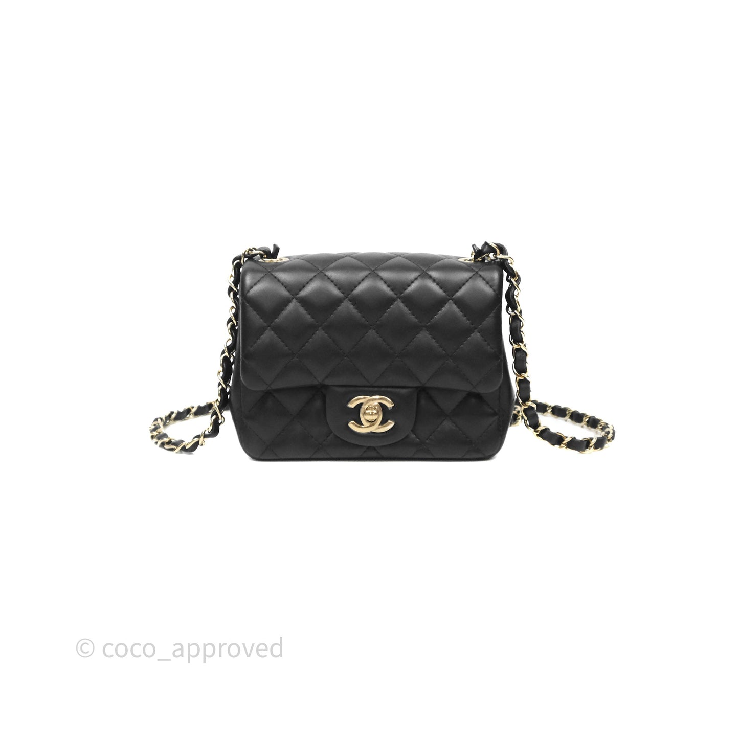 Chanel Mini Square Quilted Black Lambskin Gold Hardware