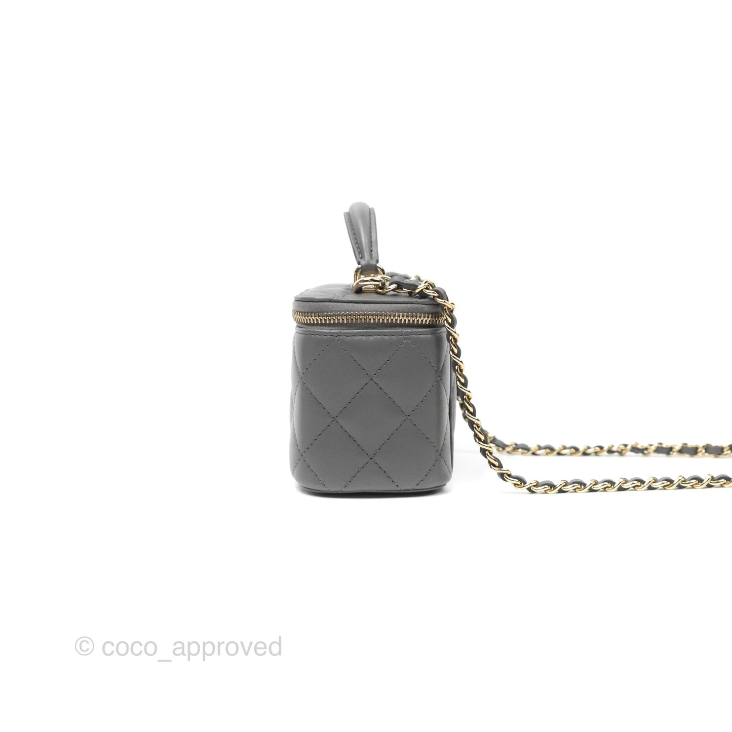 Chanel Mini Top Handle Vanity With Chain Grey Lambskin Gold Hardware