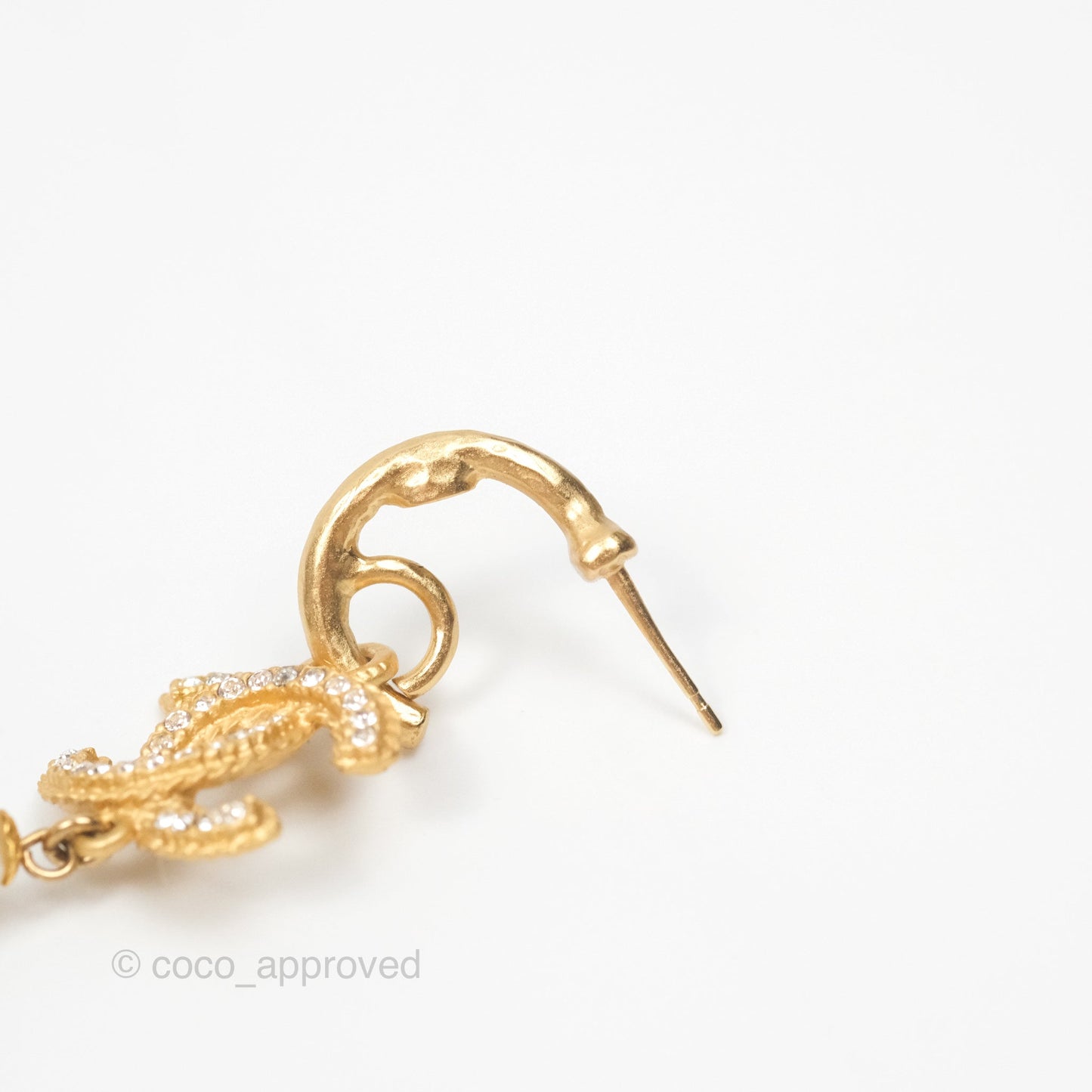 Chanel CC Crystal Pearl Drop Crystal Earrings Matte Gold Tone 20P