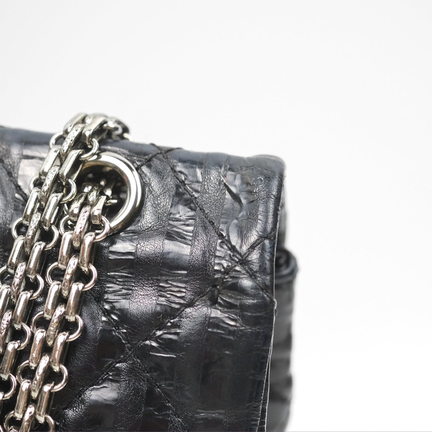Chanel Reissue 227 Flap Quilted Calfskin Black Striped Dark Silver Hardware