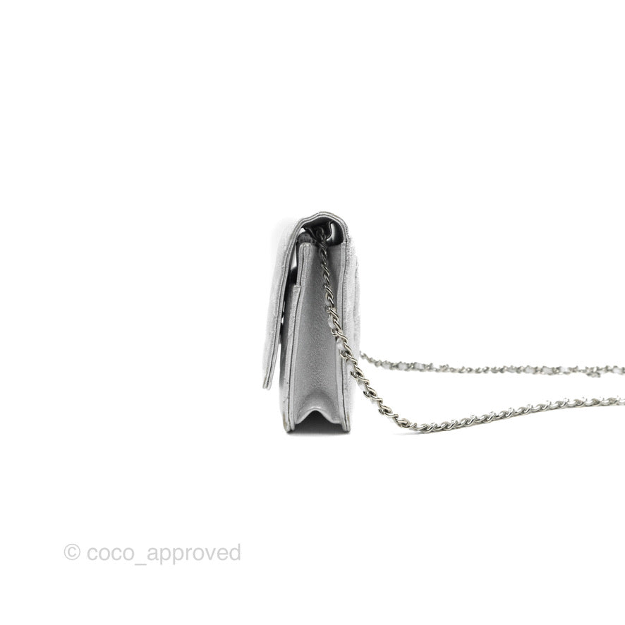 Chanel Quilted Wallet on Chain WOC Silver Lambskin Silver Hardware