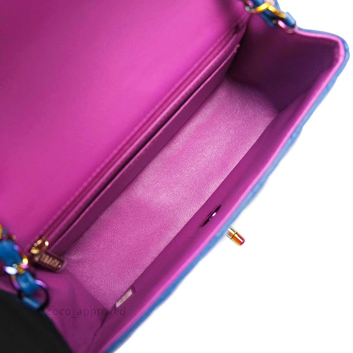 Chanel Quilted Mini Rectangular Flap Blue & Purple Lambskin Rainbow Hardware 21C