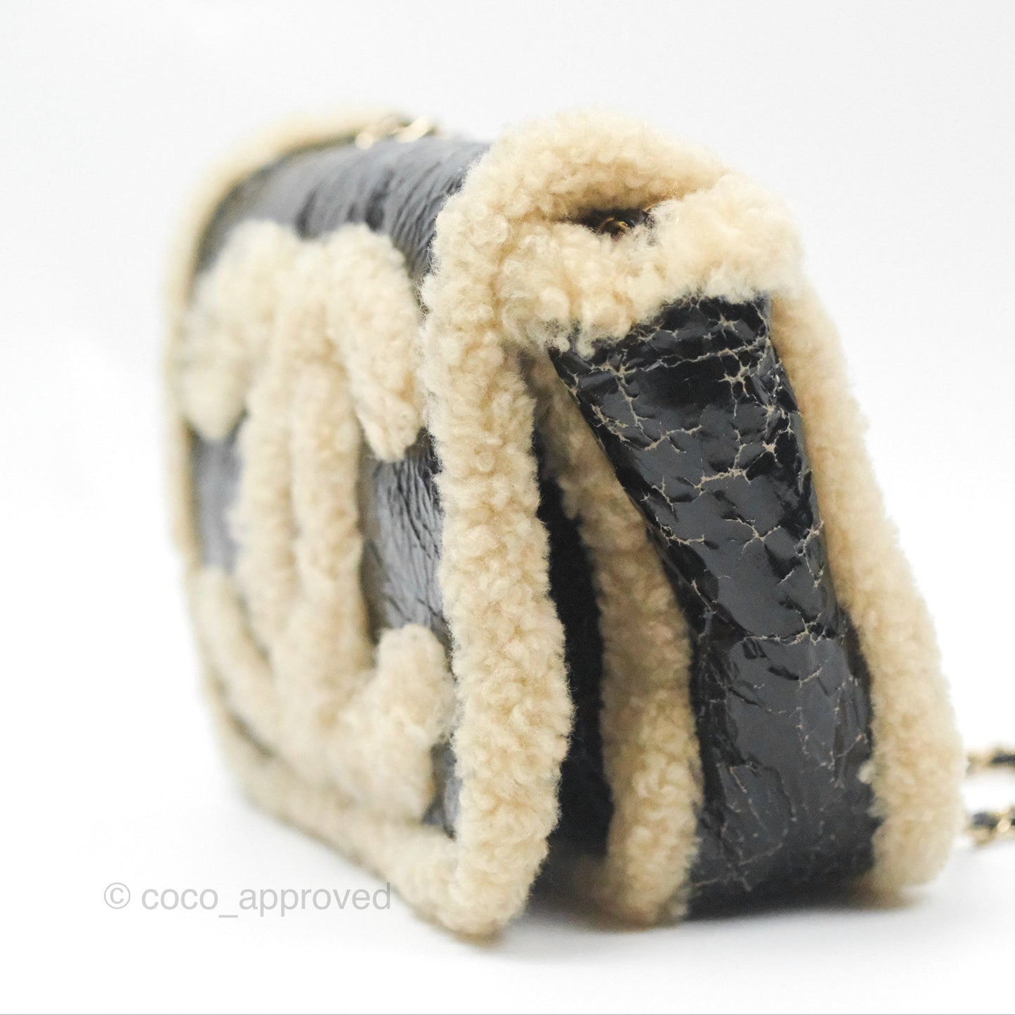 Chanel Mania CC Shearling Flap Bag Black Crumpled Glazed Sheepskin