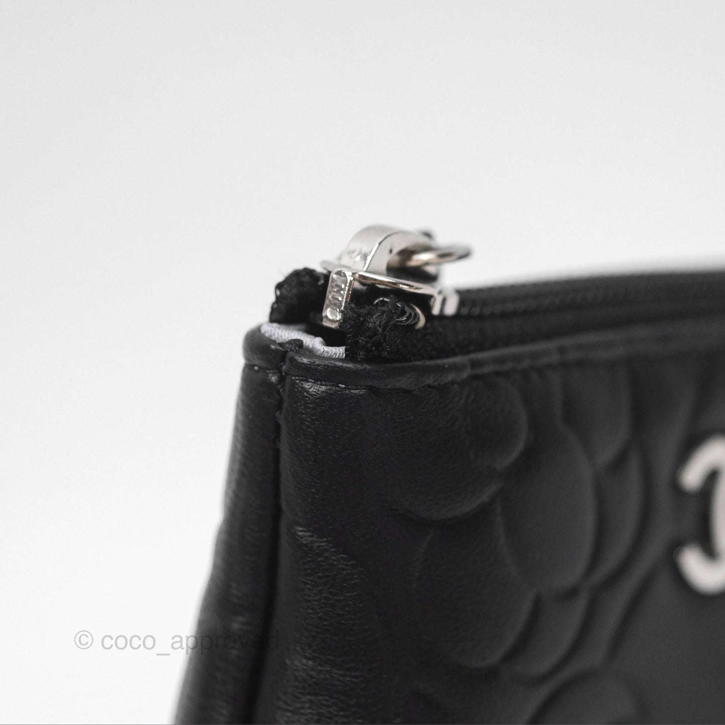 Chanel Key Holder Case Black Camellia Embossed Lambskin Silver Hardware