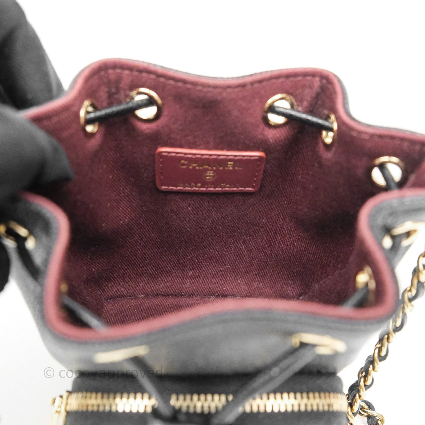 Chanel Mini Pocket Bucket Bag Black Caviar Gold Hardware