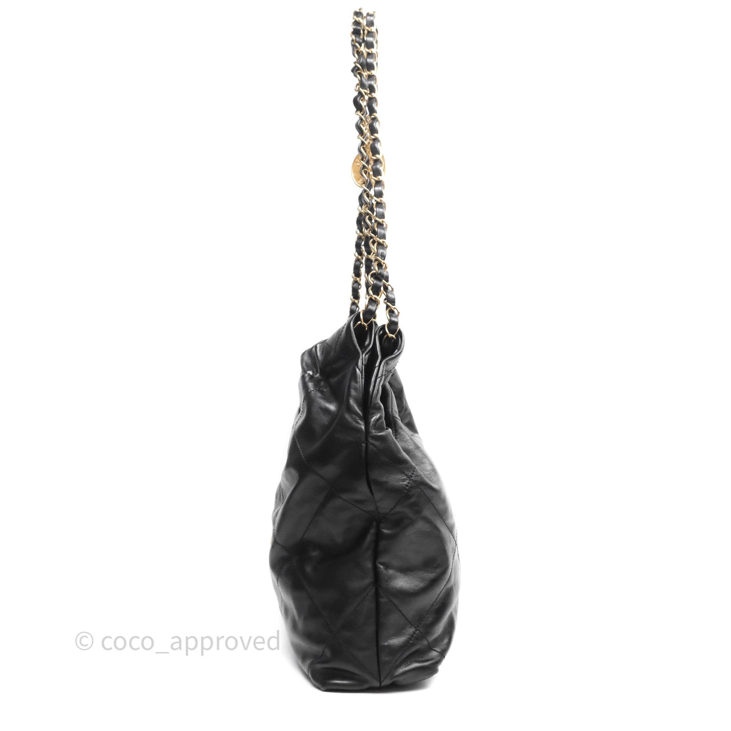 Chanel 22 Bag Small Black Shiny Calfskin Aged Gold Hardware