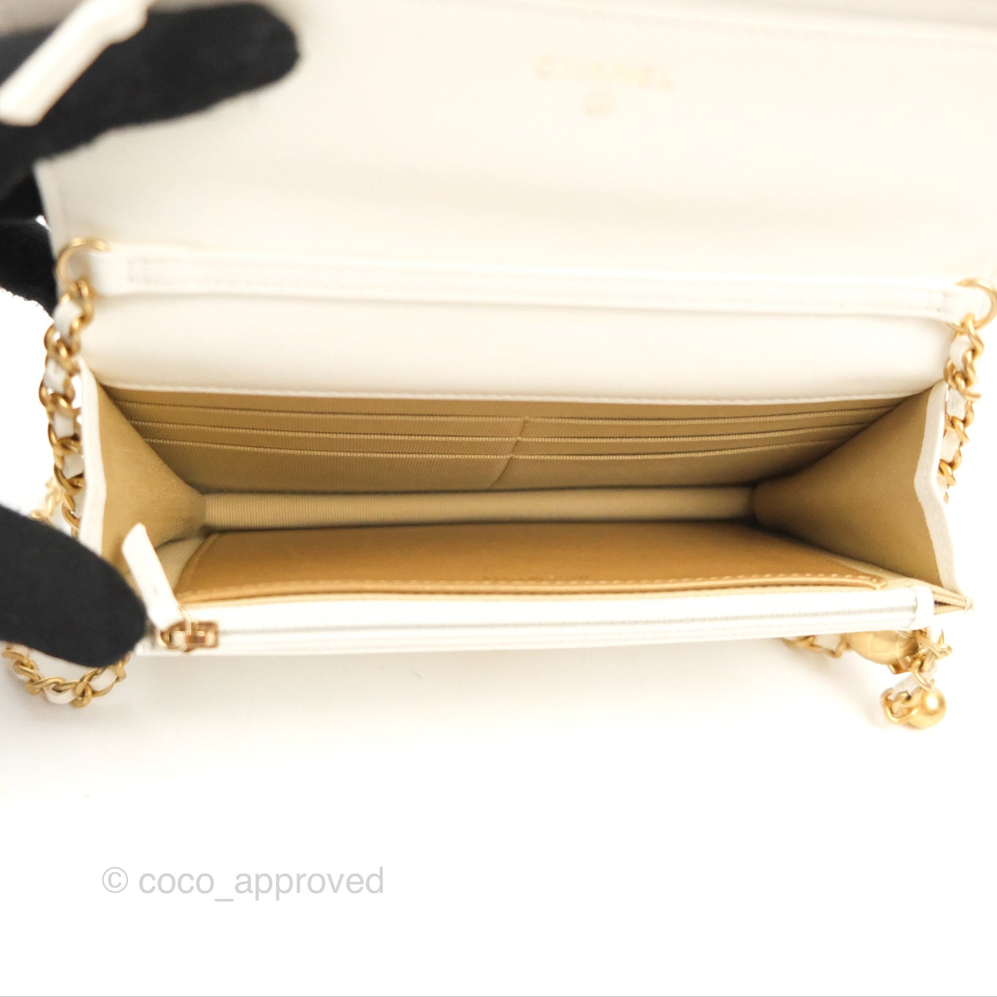 Chanel Quilted Pearl Crush Wallet on Chain WOC White Lambskin Aged Gold Hardware