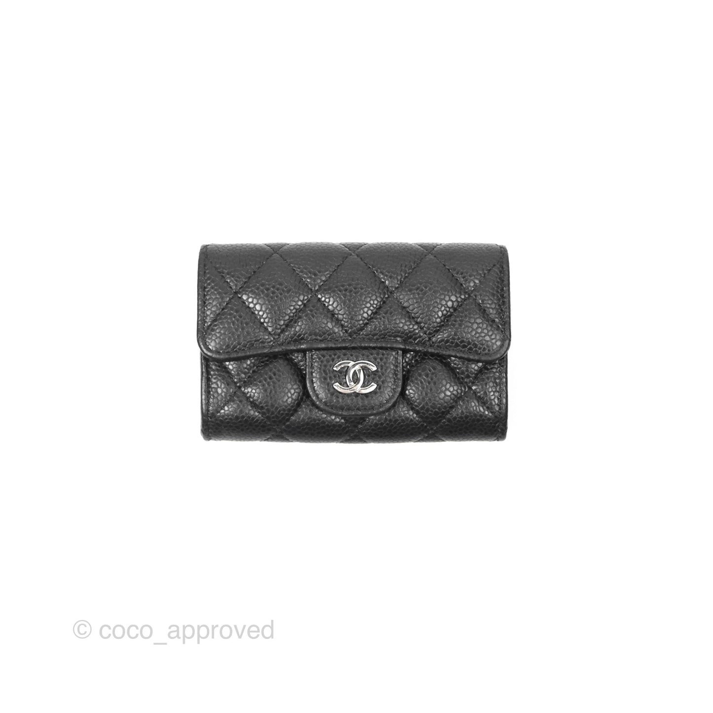 Chanel Quilted Flap Card Holder Black Caviar Silver Hardware