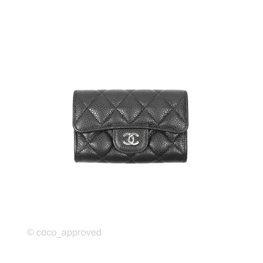 Chanel Quilted Flap Card Holder Black Caviar Silver Hardware