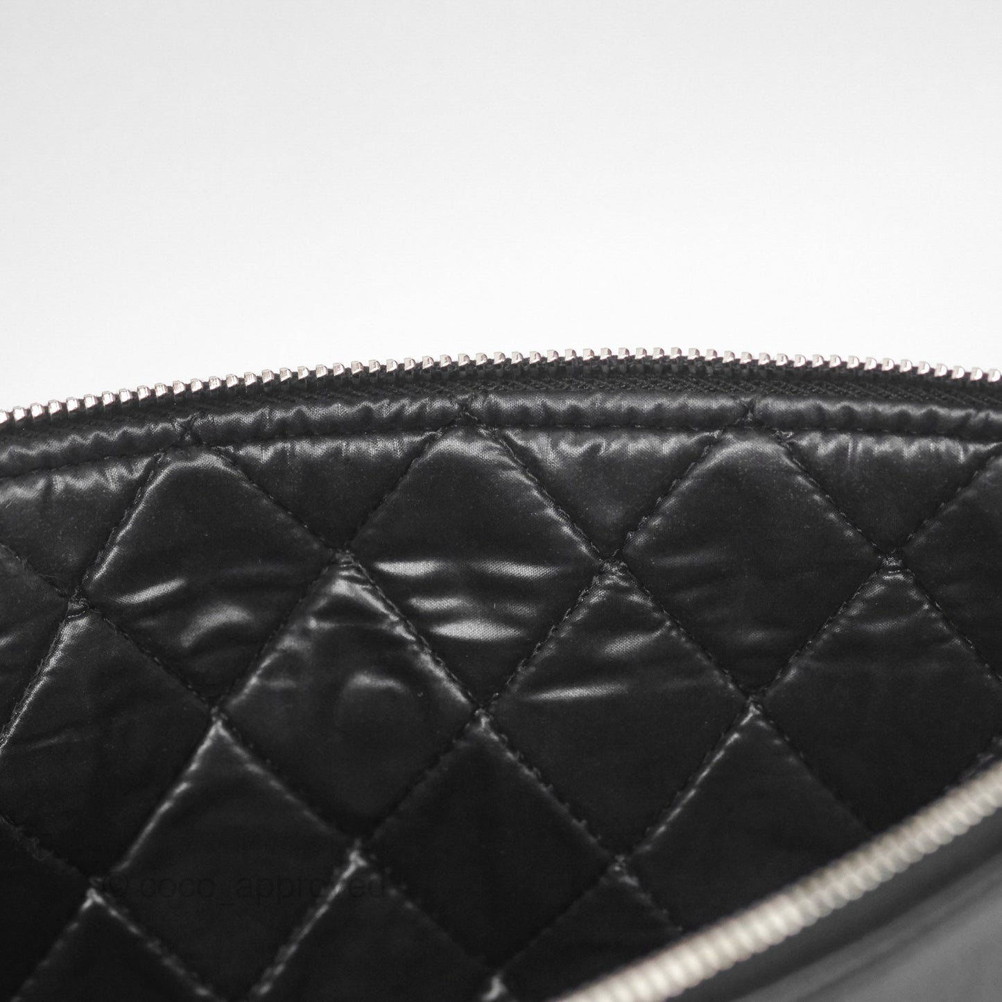 Chanel Mademoiselle Quilted Large O Case Clutch Black Lambskin