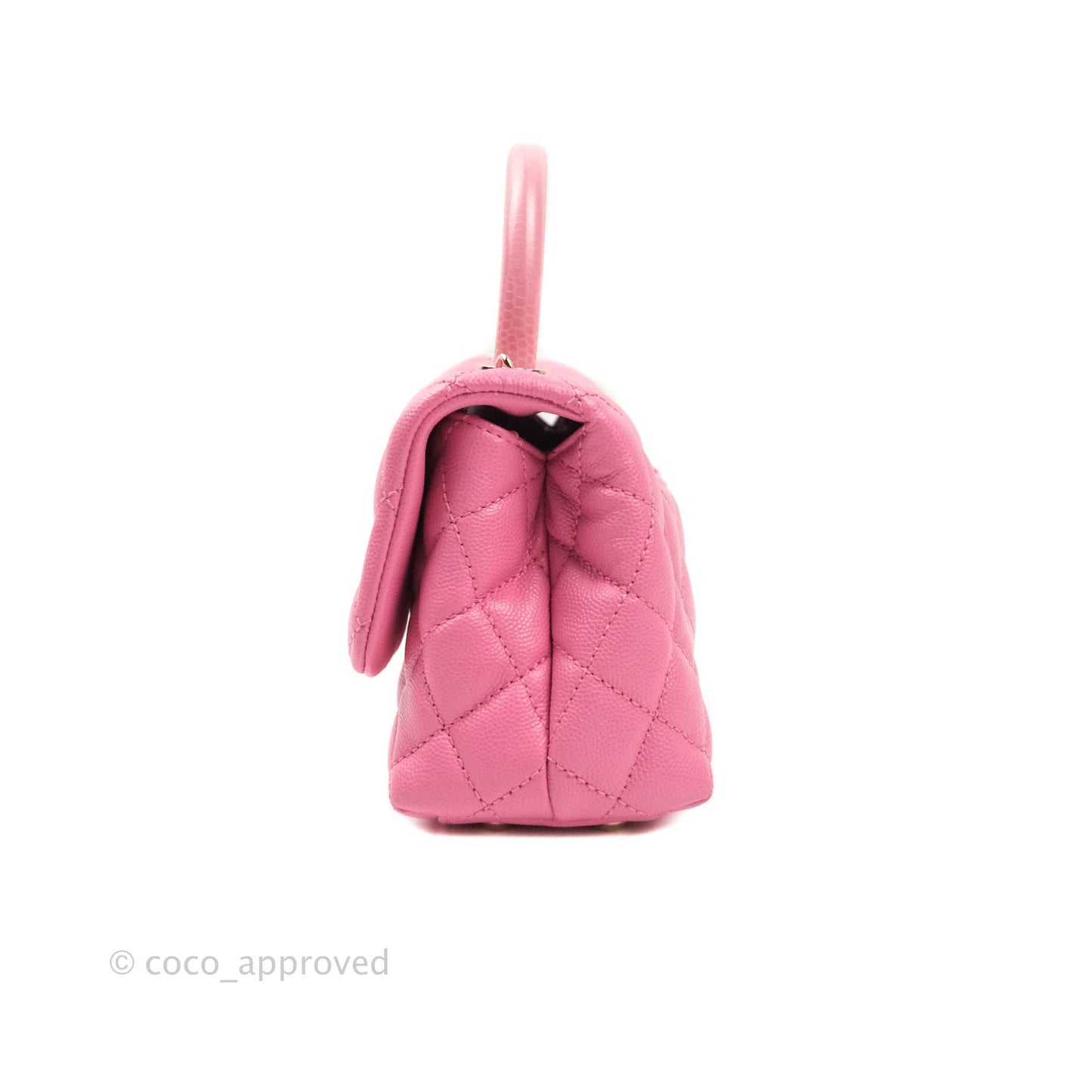 Chanel Extra Mini Coco Handle Quilted Pink Caviar Lizard Embossed Handle Gold Hardware