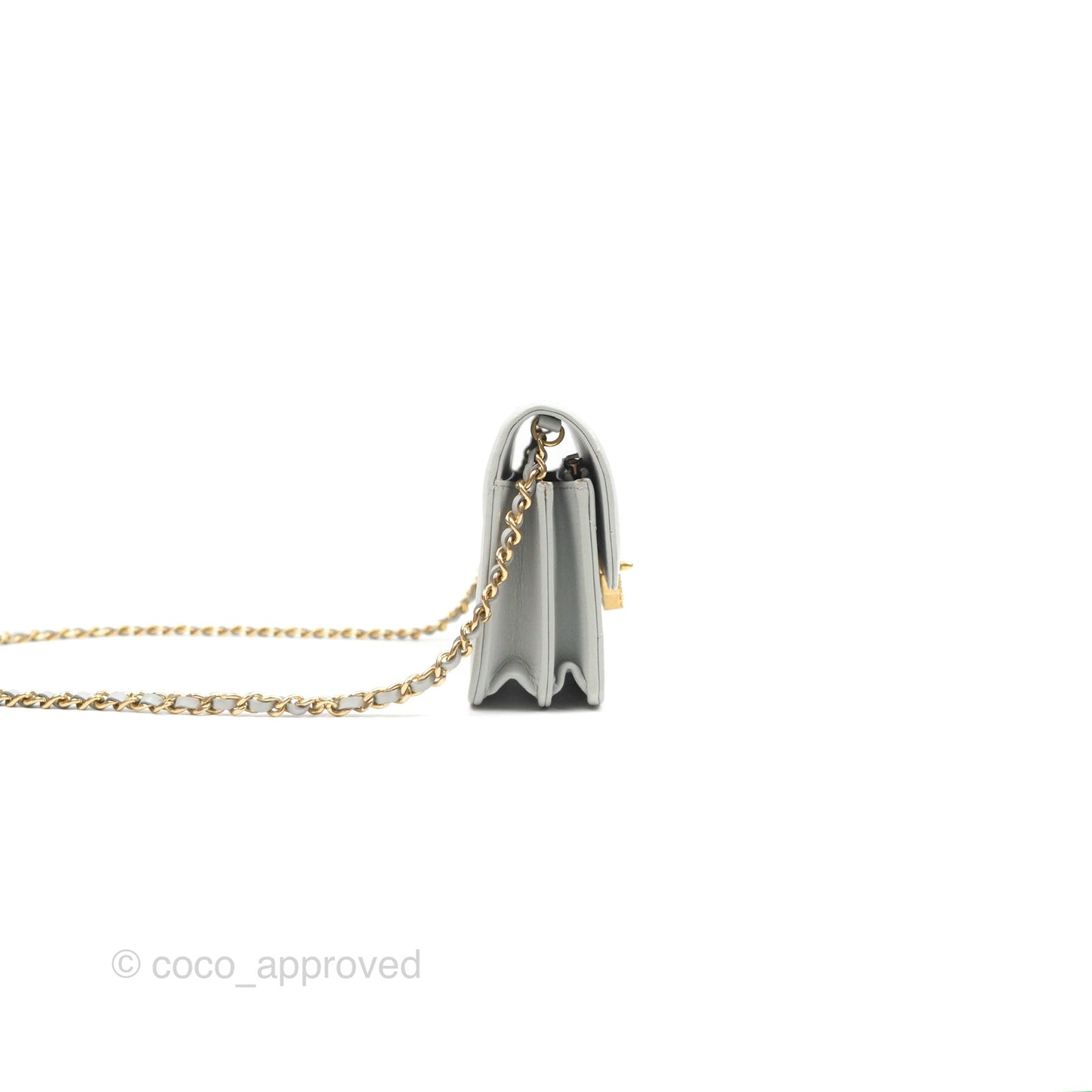 Chanel Crystal CC Mini Cutch with Chain Grey Lambskin Gold Hardware