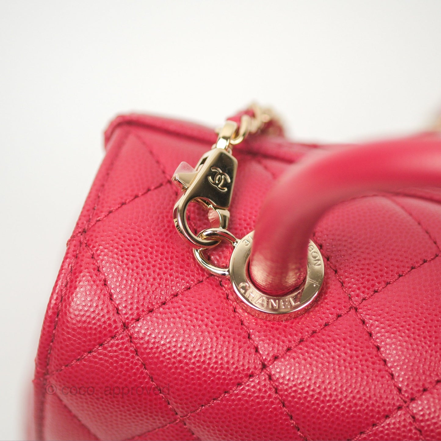 Chanel Small Coco Handle Quilted Dark Rose Pink Caviar Gold Hardware 21A