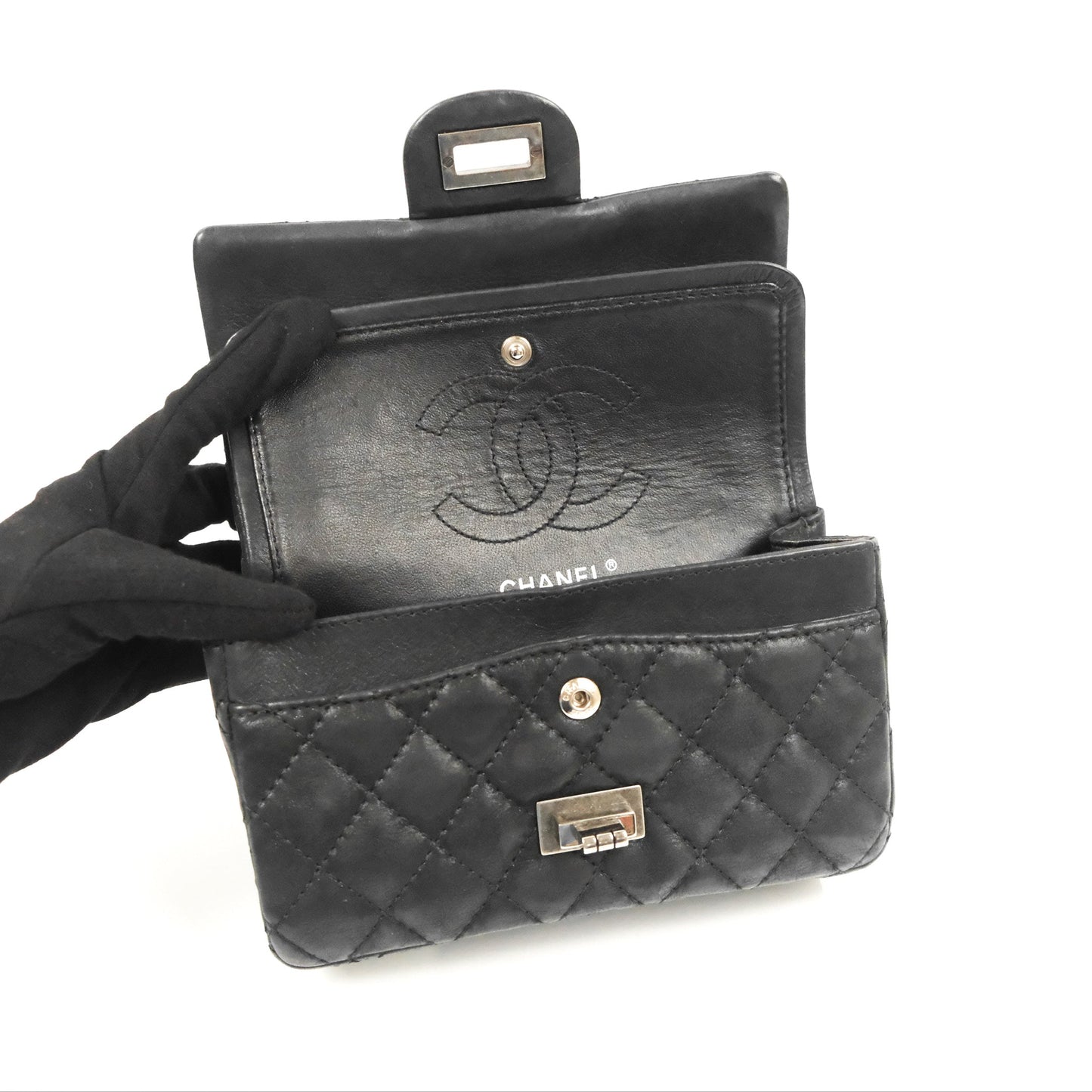 Chanel Mini Reissue 224 Double Flap Black Iridescent Calfskin Ruthenium Hardware