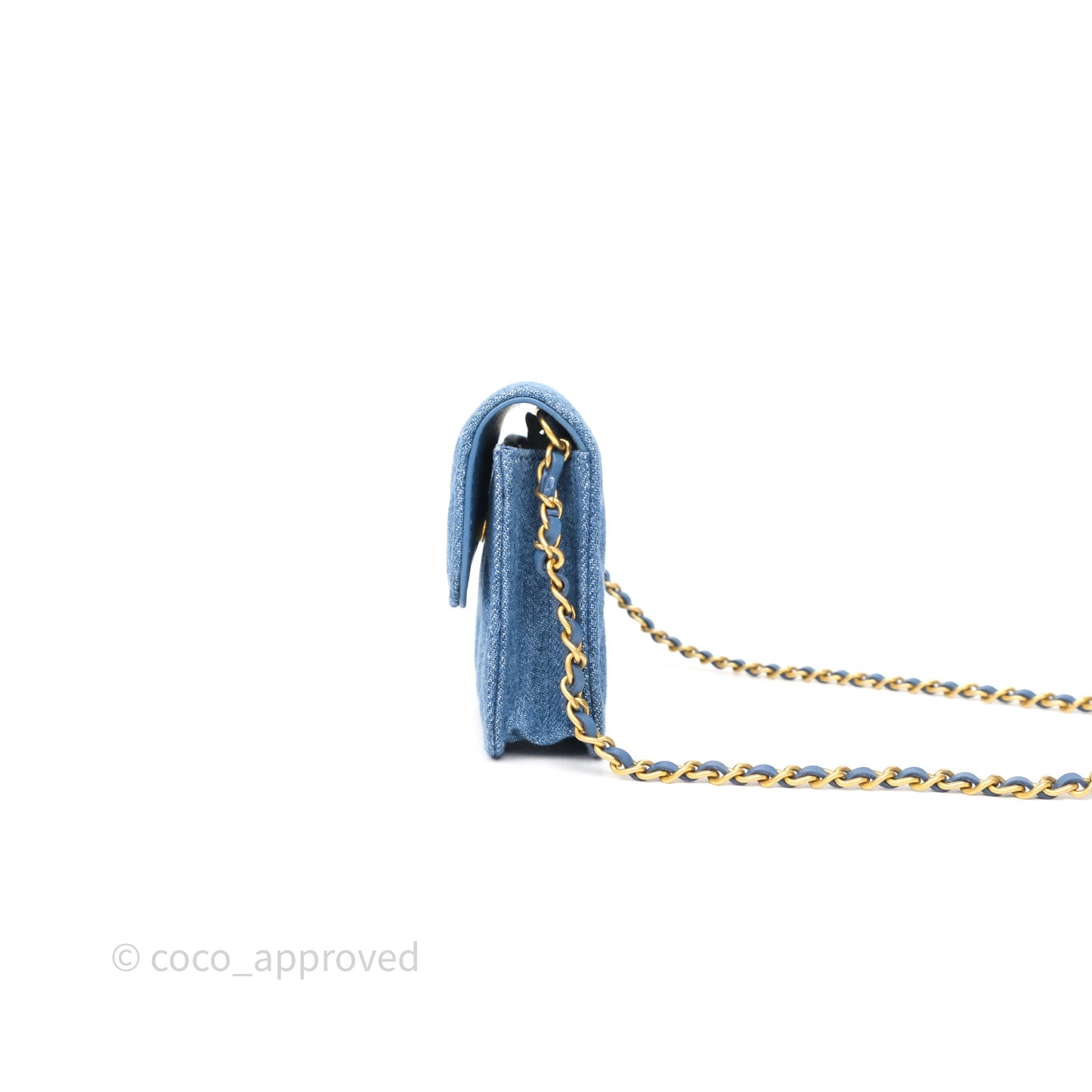 Chanel Mini Pearl Crush Clutch With Chain Belt Bag Denim Aged Gold Hardware