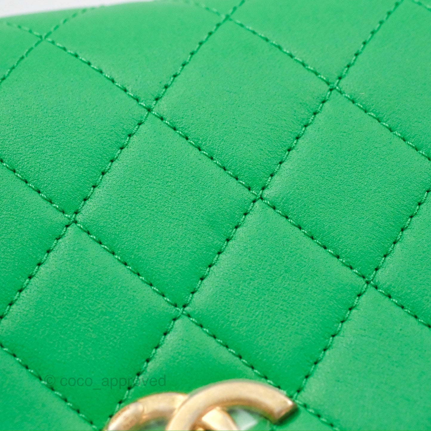 Chanel CC Quilted Flap Bag With Top Handle Green Calfskin Gold Hardware