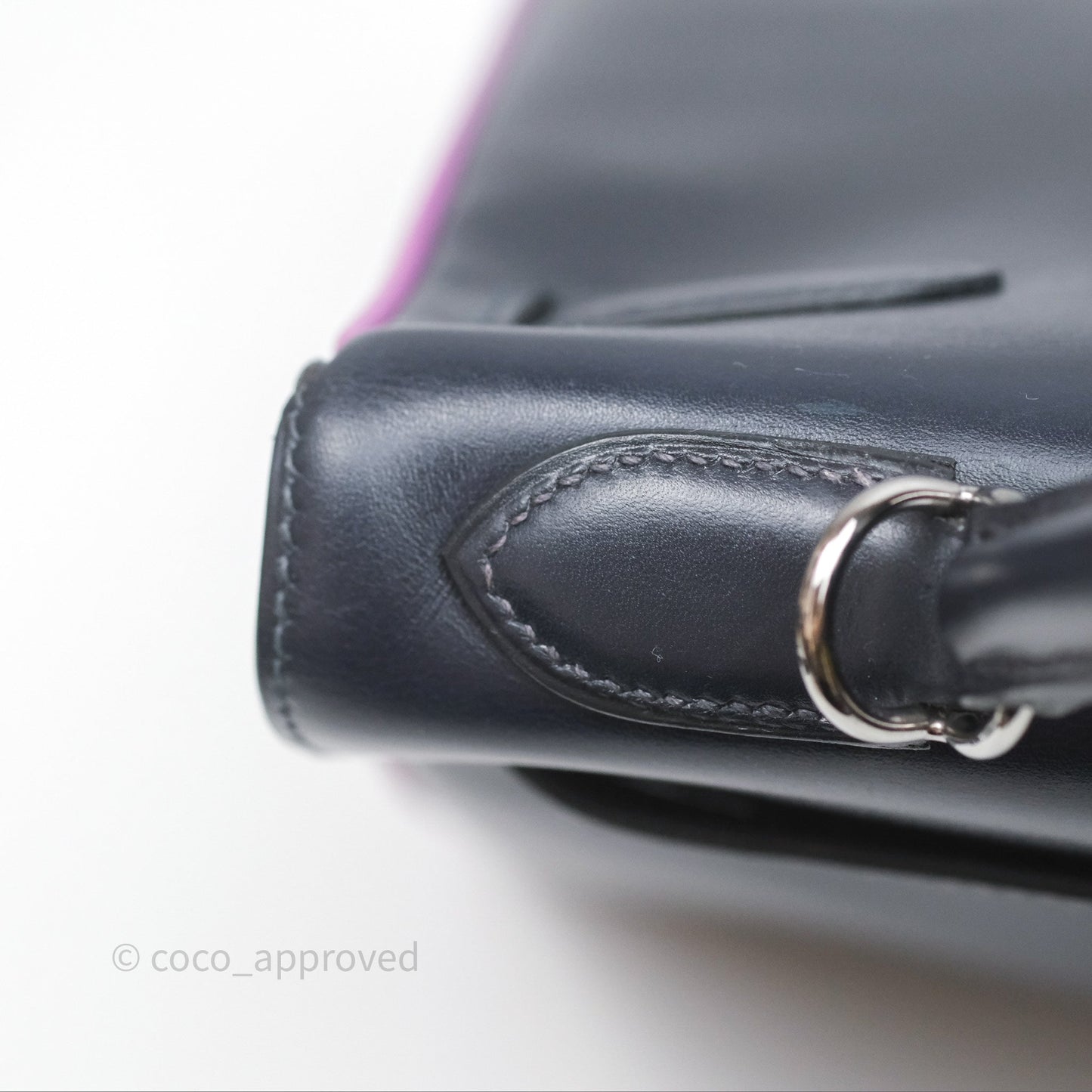 Hermès Vintage Kelly 32 Retourn Navy/Purple Box Leather Palladium Hardware