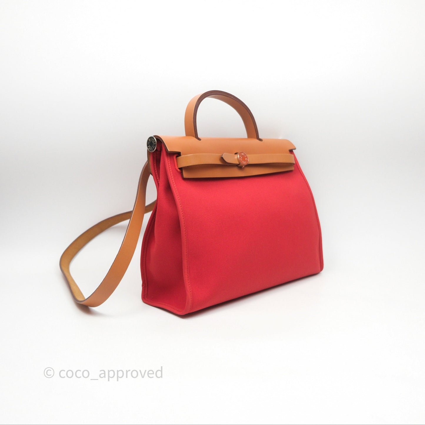 Hermès Herbag Zip 31 Red/Natural Canvas Palladium Hardware