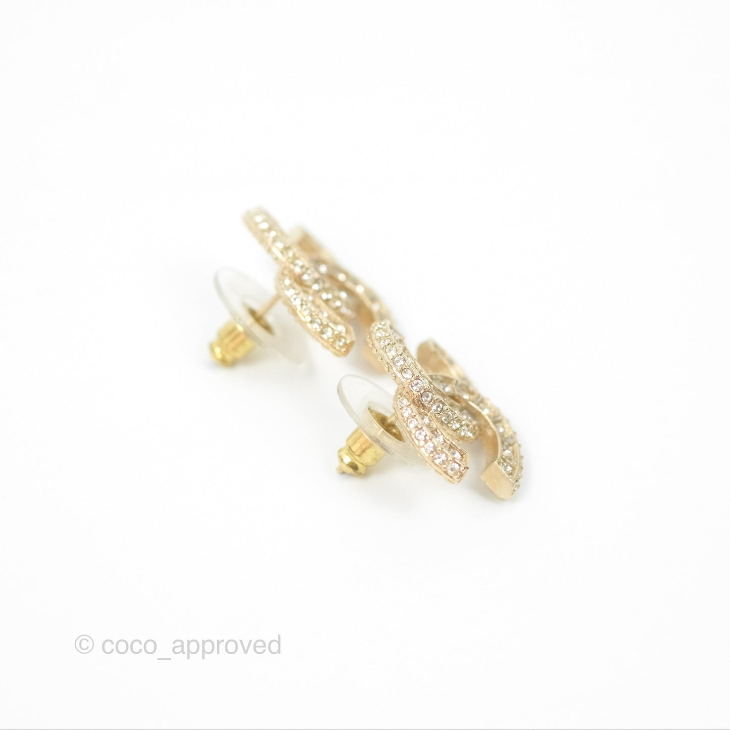 Chanel Crystal CC Earrings Gold Tone 21V