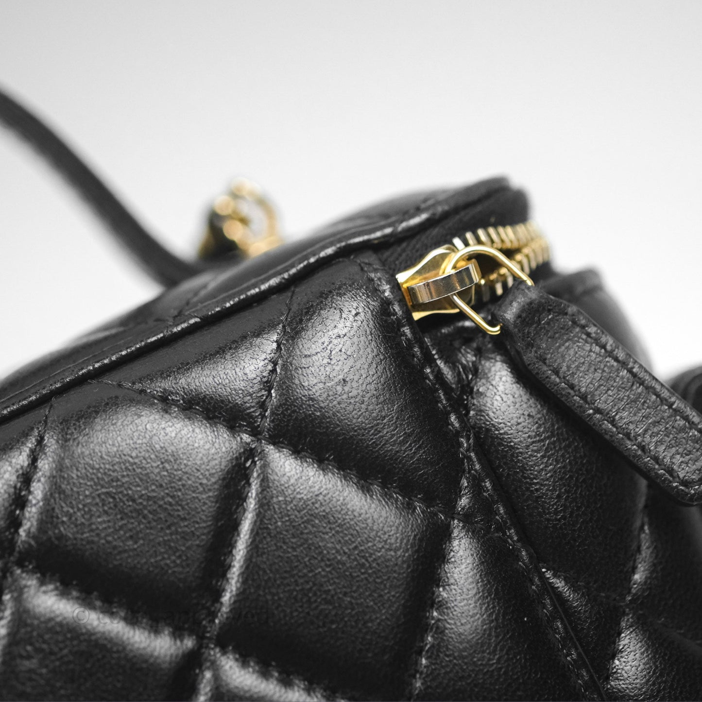 Chanel Cargo Pocket Top Handle Vanity with Chain Black Shiny Lambskin Gold Hardware 22K