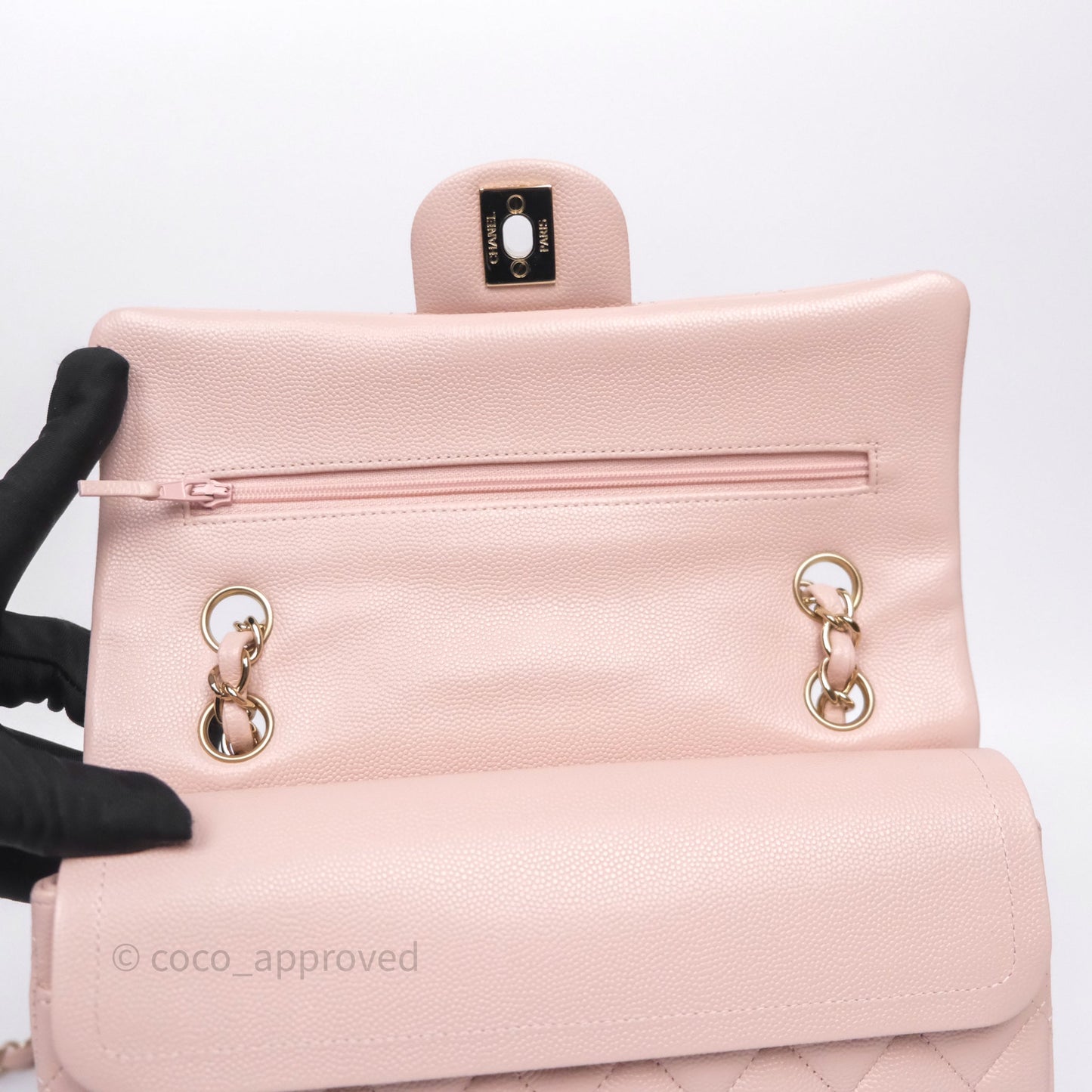 Chanel Small Classic Flap Quilted Light Pink Caviar Gold Hardware