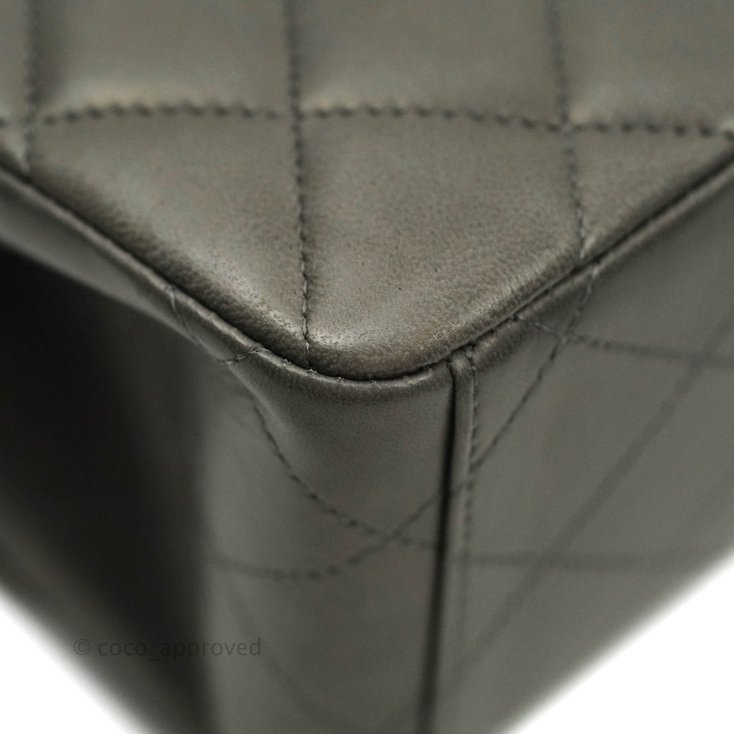 Chanel Classic Single Flap Maxi Grey Lambskin Gun Metal Hardware