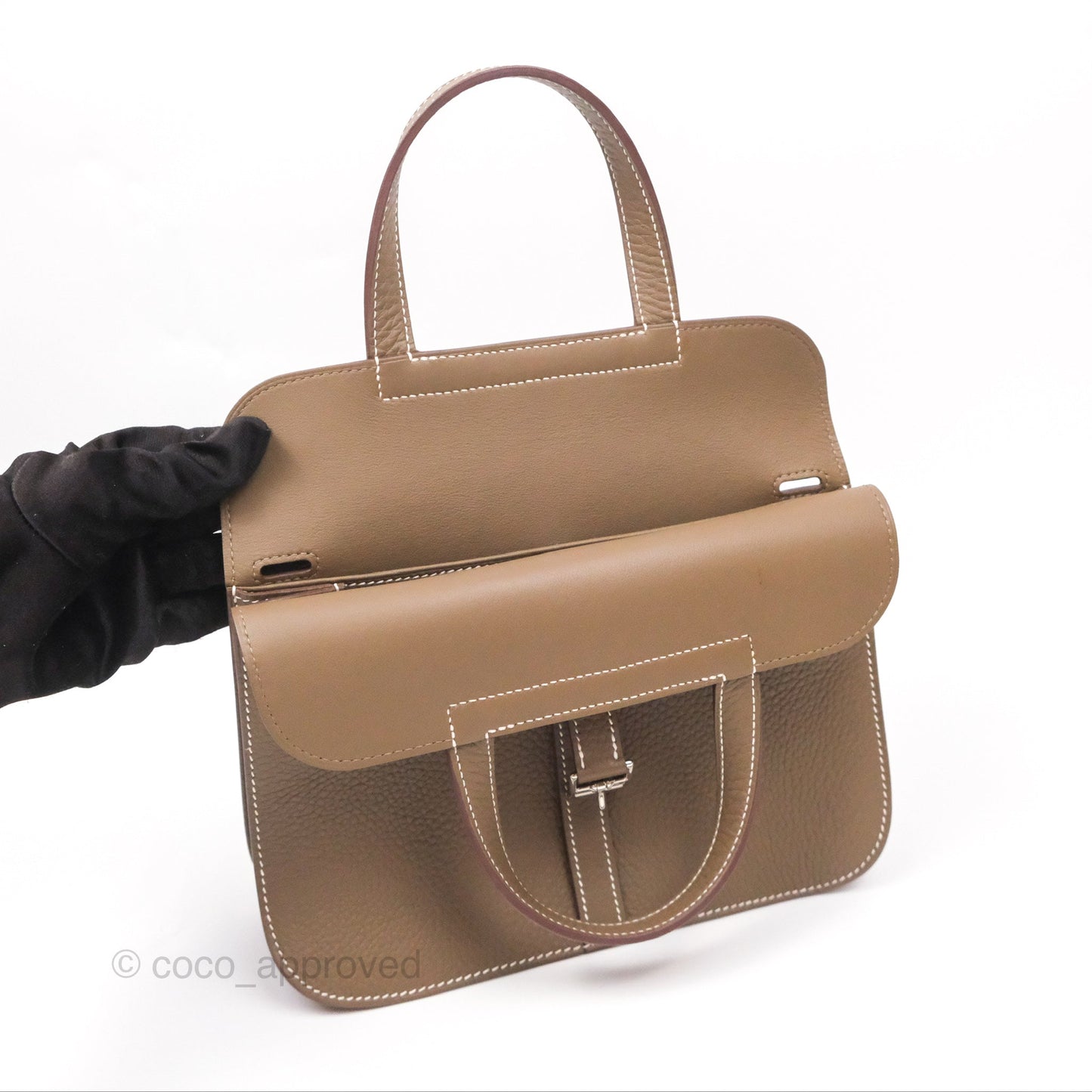 Hermès Halzan 25 Etoupe Clemence Palladium Hardware