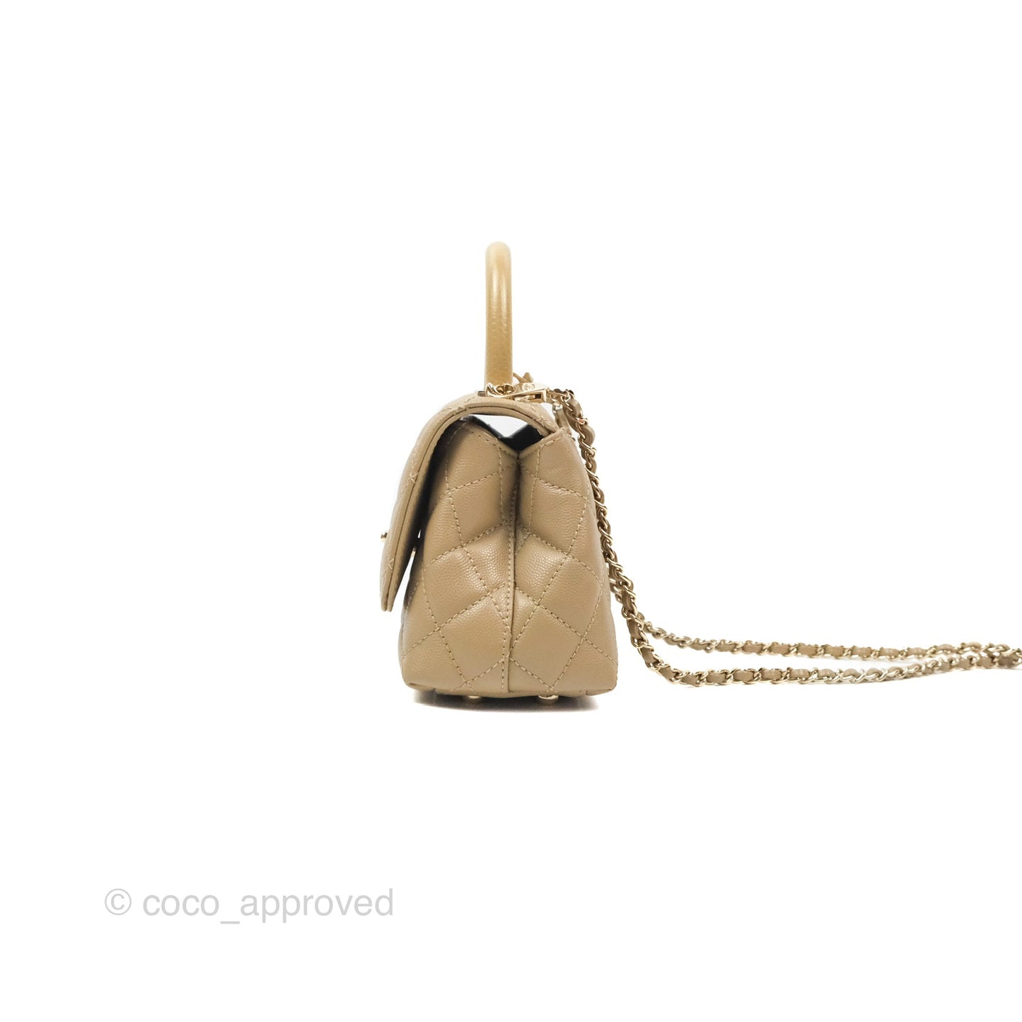 Chanel Mini Coco Handle Quilted Dark Beige Caviar Gold Hardware
