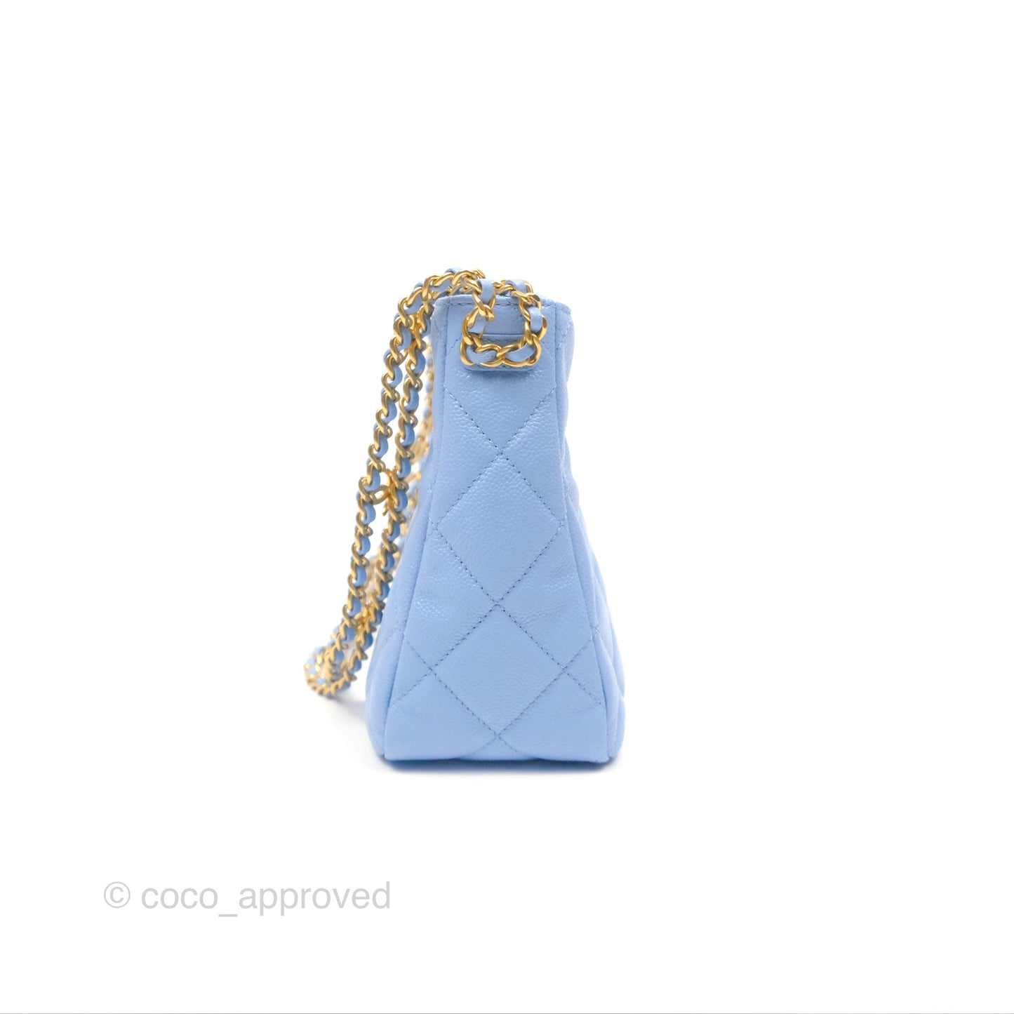 Chanel Small CC Chain Hobo Caviar Blue Aged Gold Hardware