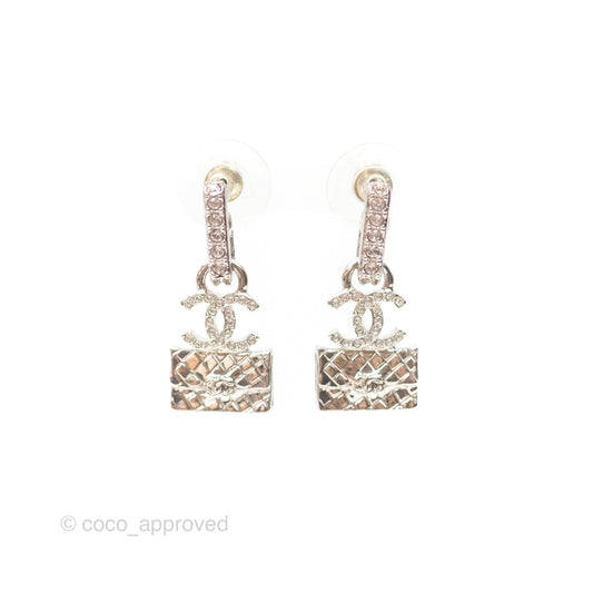 Chanel Crystal CC Flap Bag Drop Earrings Silver Tone 23K