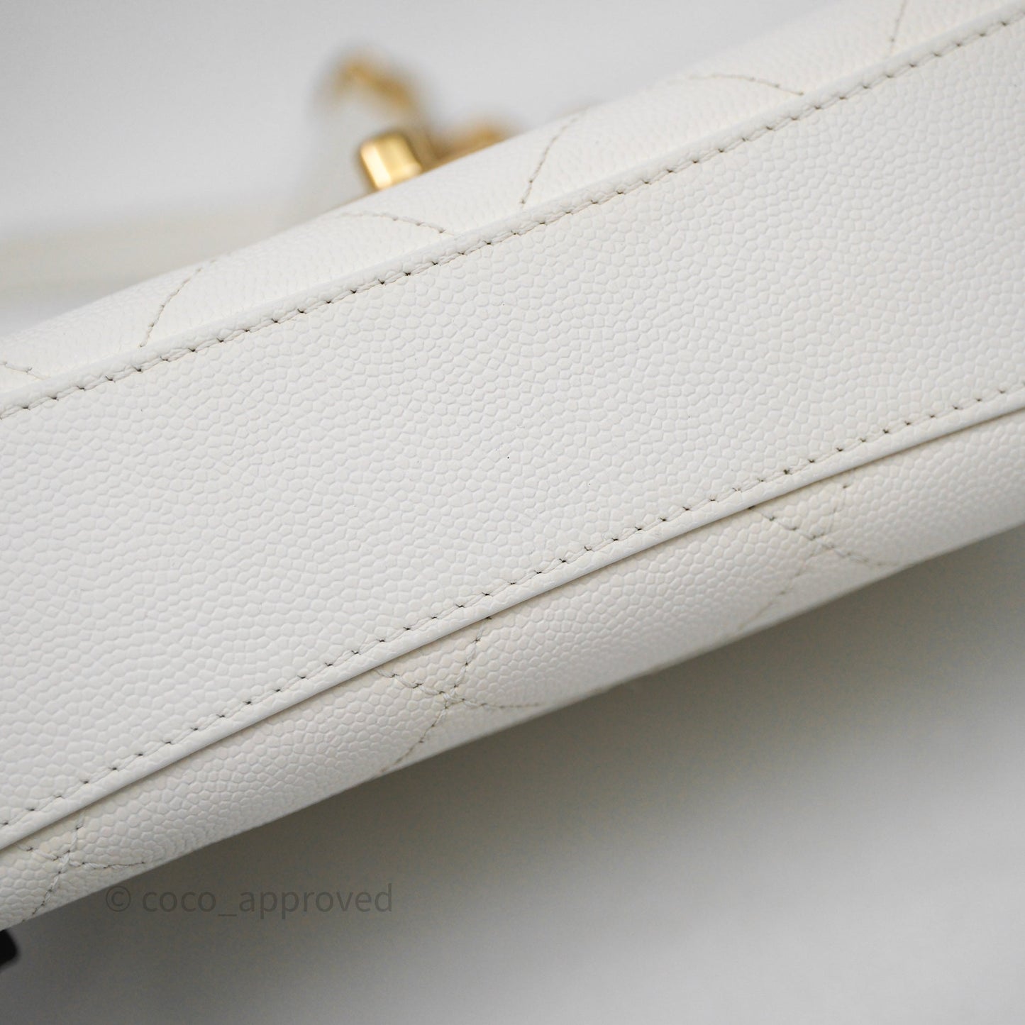 Chanel Bracelet On Chain Small Flap Bag White Caviar Aged Gold Hardware