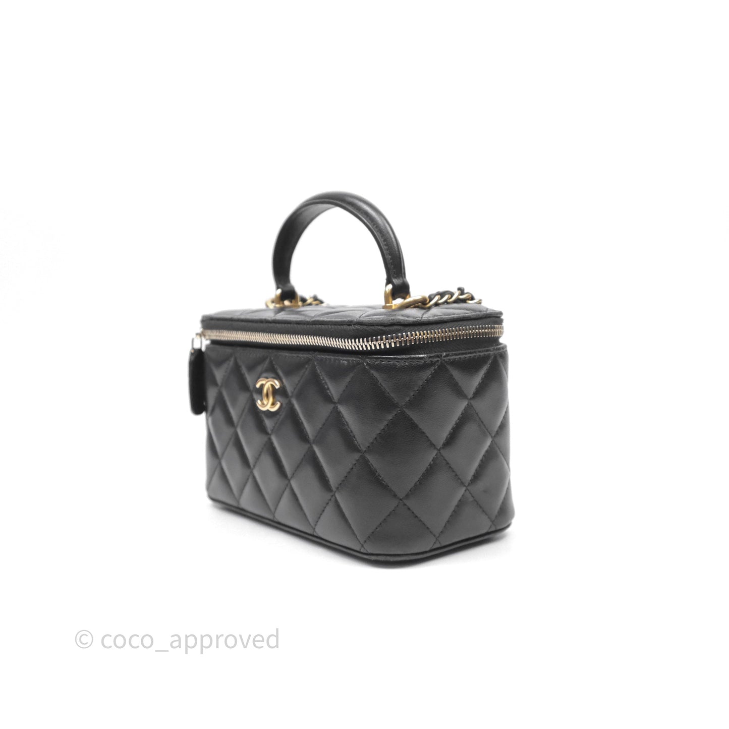 Chanel Vanity Rectangular Top Handle Black Lambskin Gold Hardware