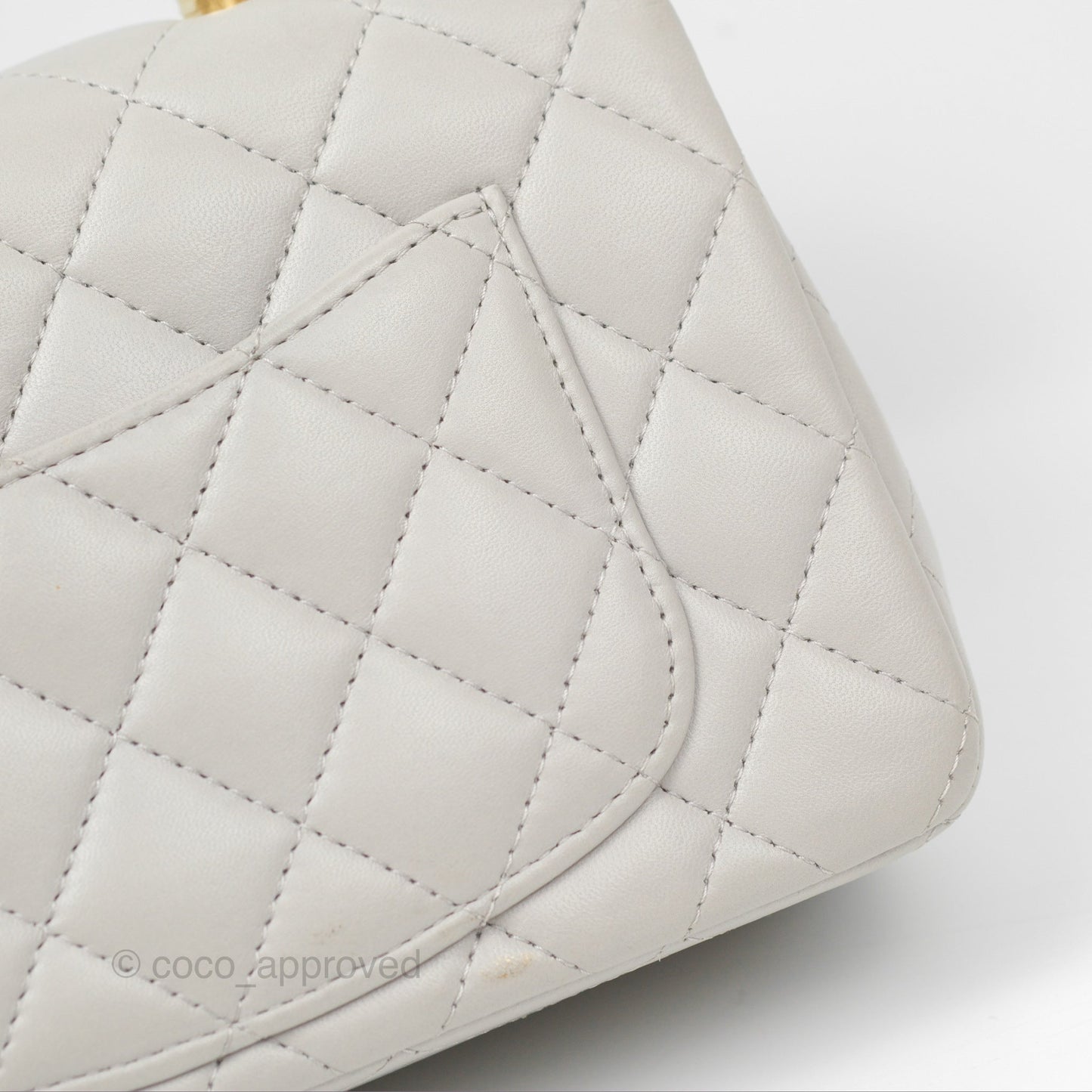 Chanel Top Handle Mini Rectangular Flap Bag Light Grey Lambskin Aged Gold Hardware