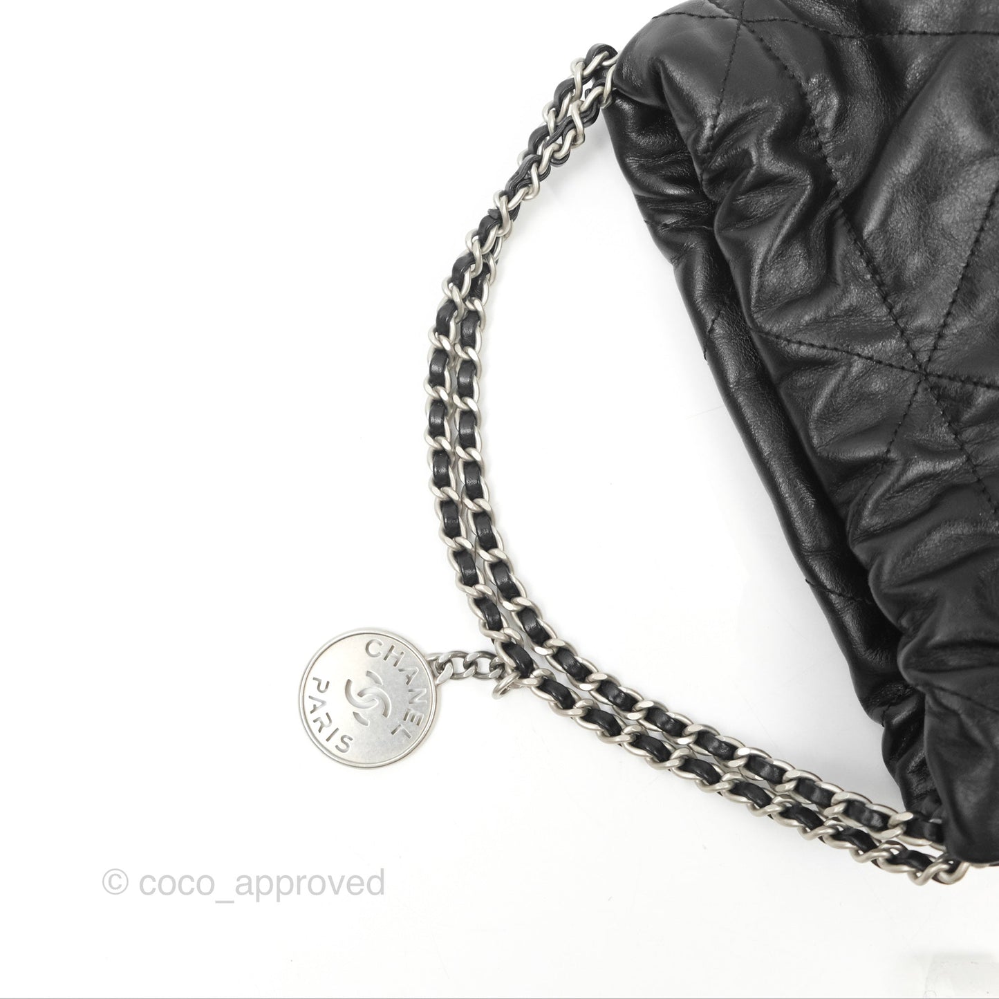 Chanel 22 Mini Bag Black Shiny Crumpled Calfskin Matte Silver Hardware