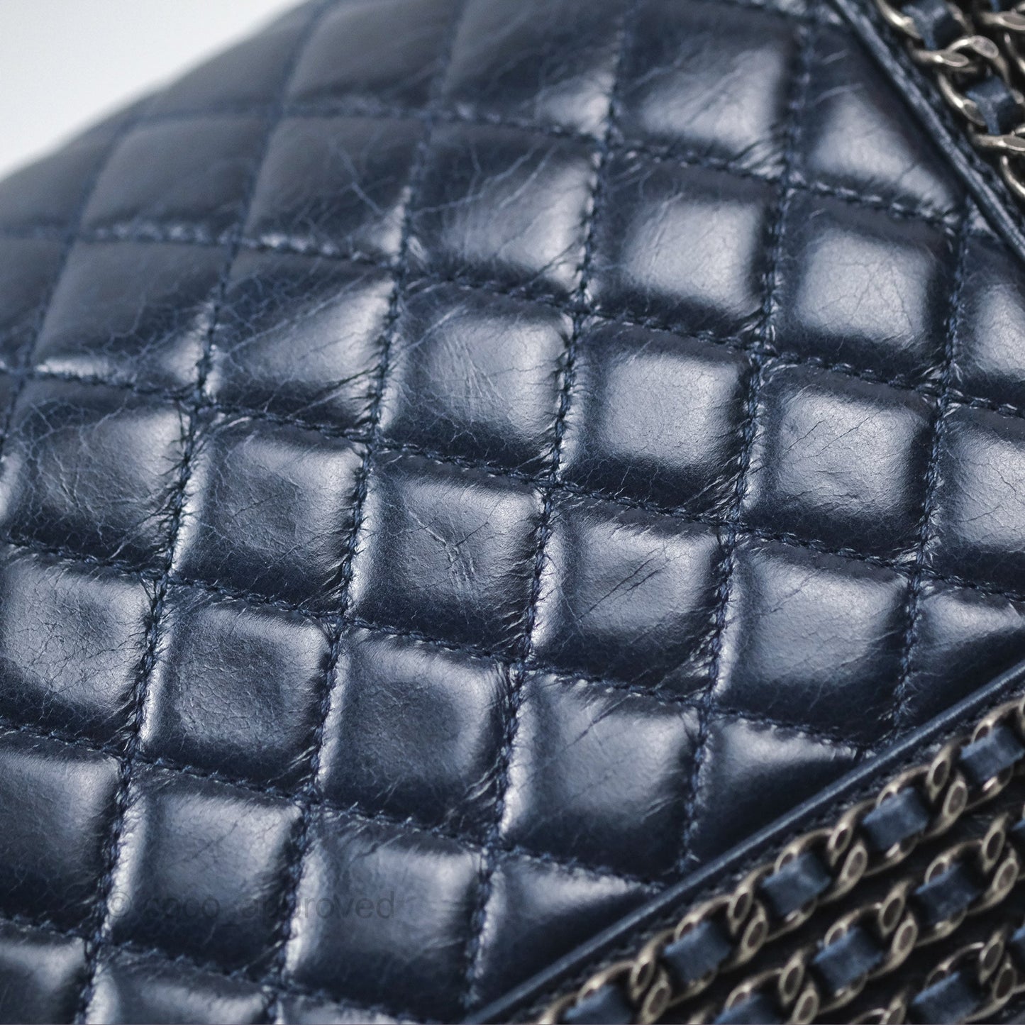 Chanel Medium Chain Edge Boy Quilted Navy Aged Glazed Calfskin Ruthenium Hardware