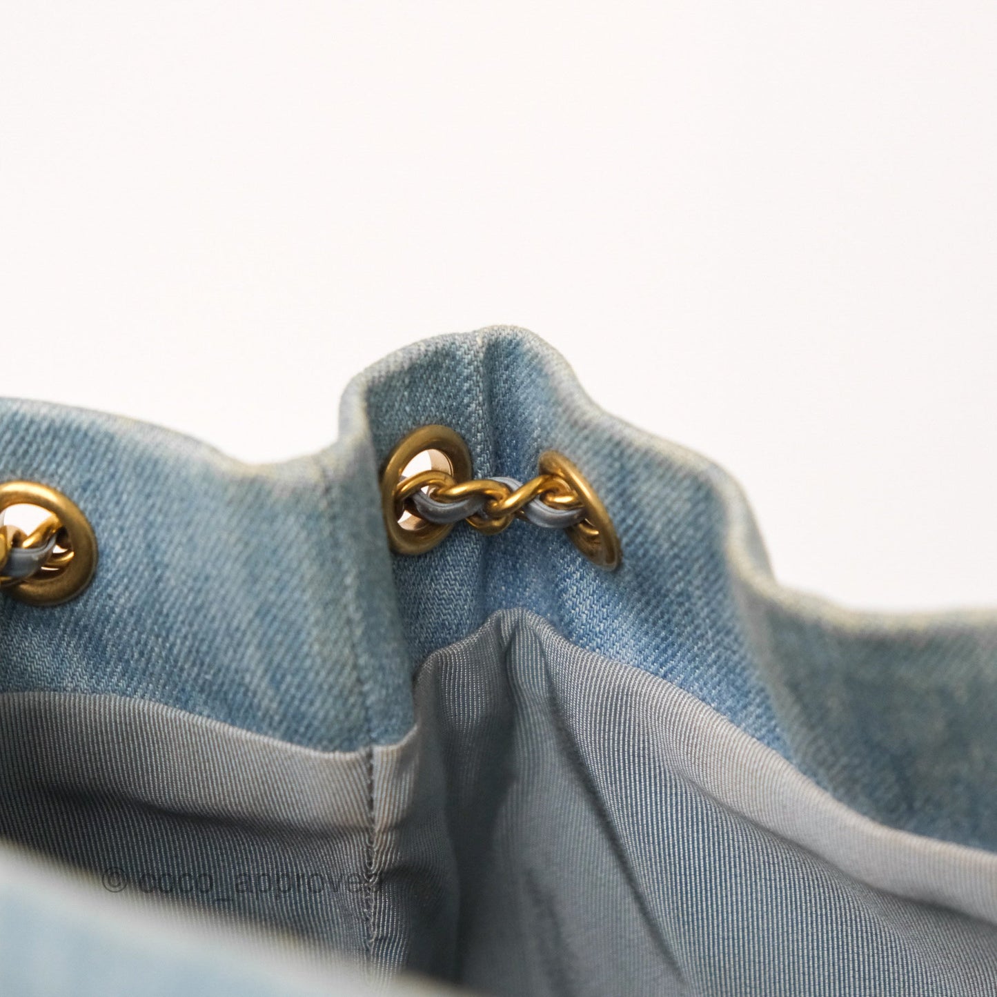 Chanel Drawstring Bucket Bag Denim Blue Aged Gold Hardware